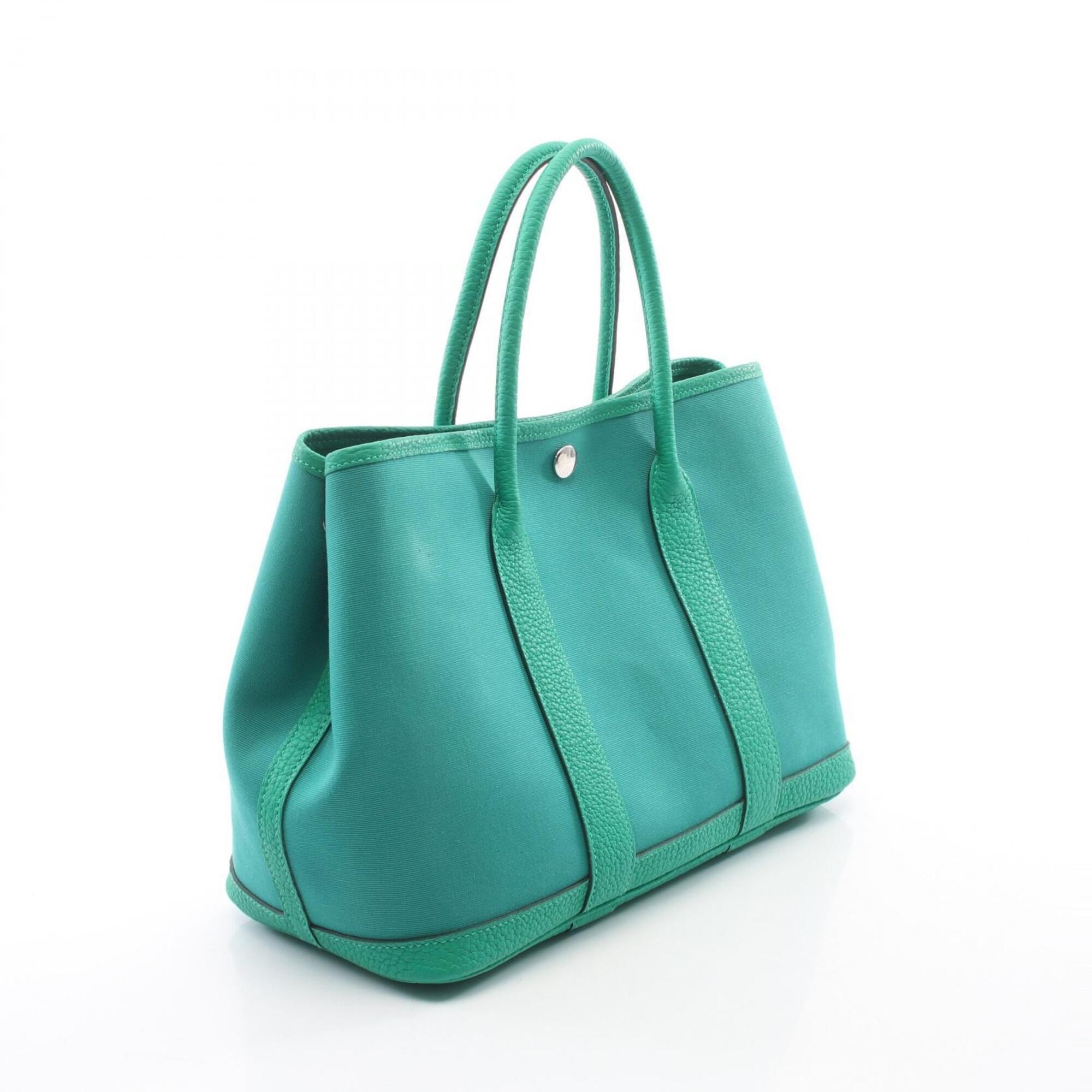 Hermes Green Toile Officier Negonda Leather Handbag Tote Bag (Pre-Owned)