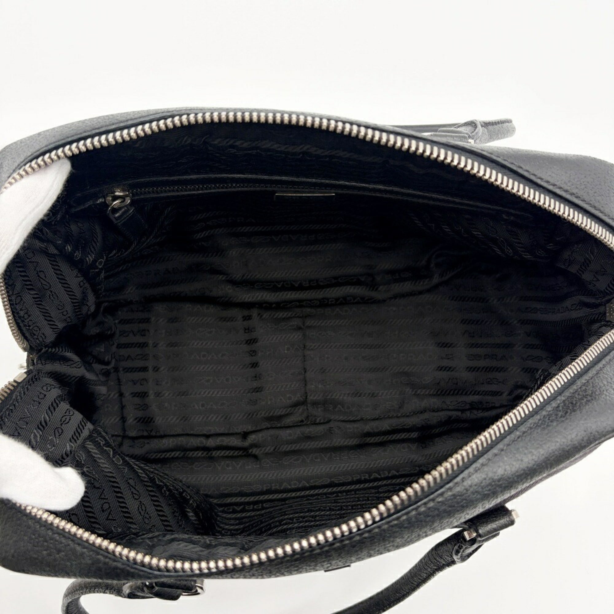 Prada Black Gray Canvas Leather Boston Bag Handbag (Pre-Owned)