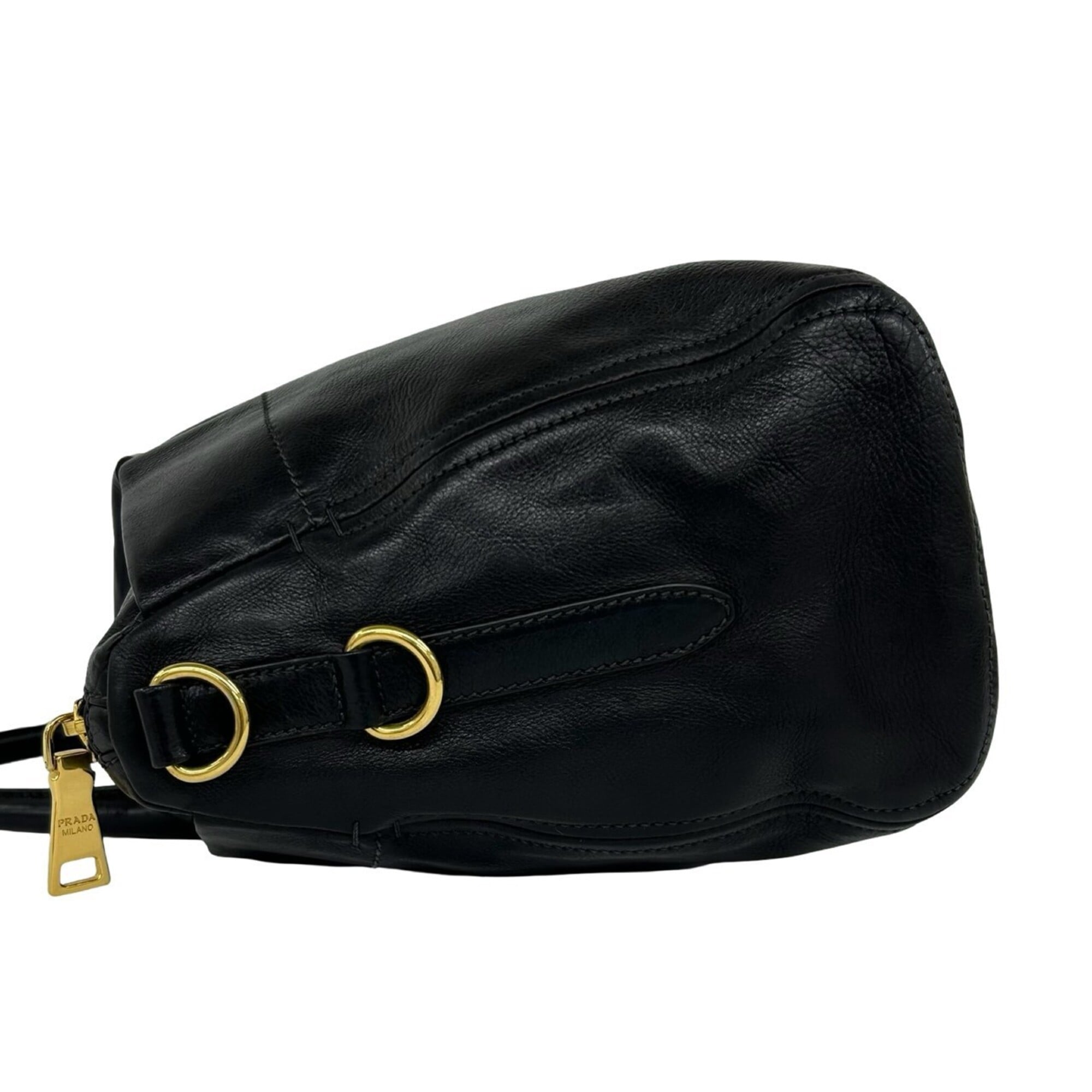 Prada Black Leather Boston Bag Handbag Shoulder Bag (Pre-Owned)