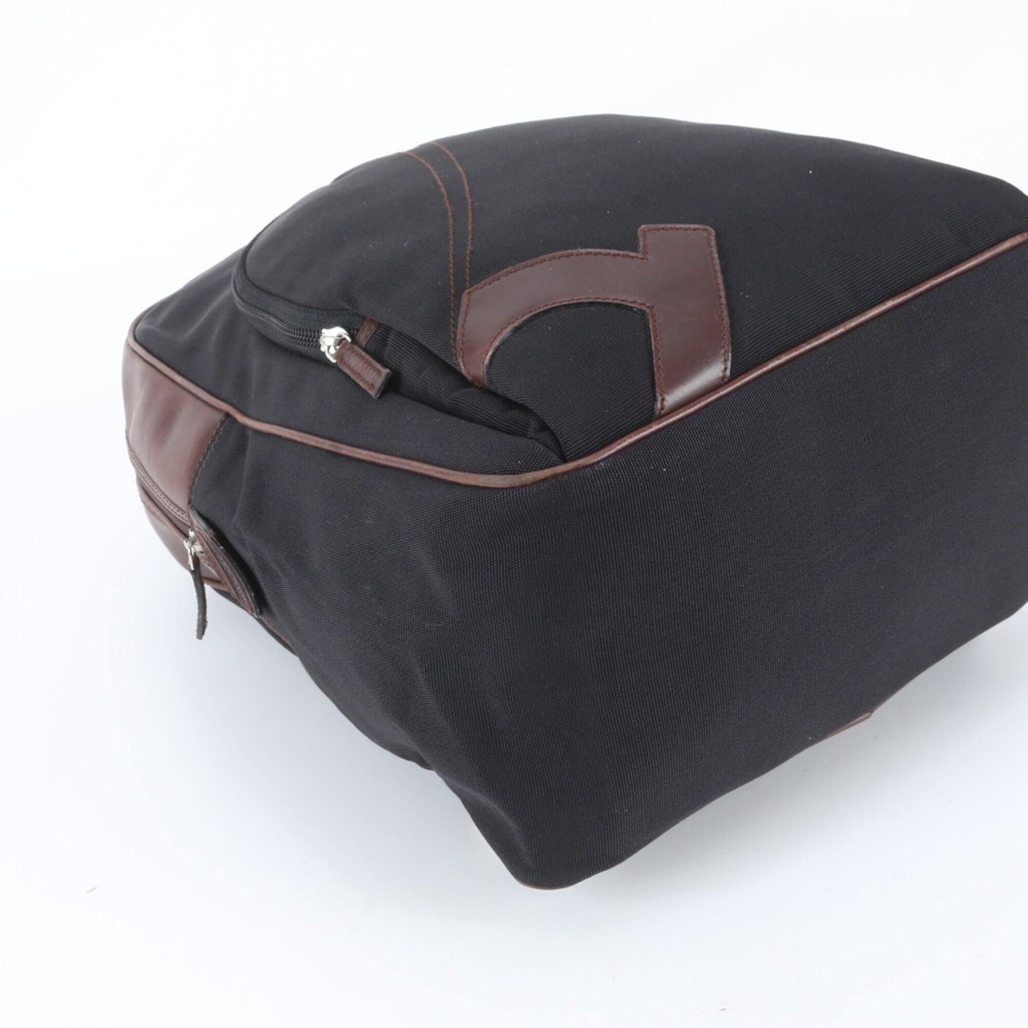 Salvatore Ferragamo Black Brown Leather Canvas Backpack Shoulder Bag (Pre-Owned)