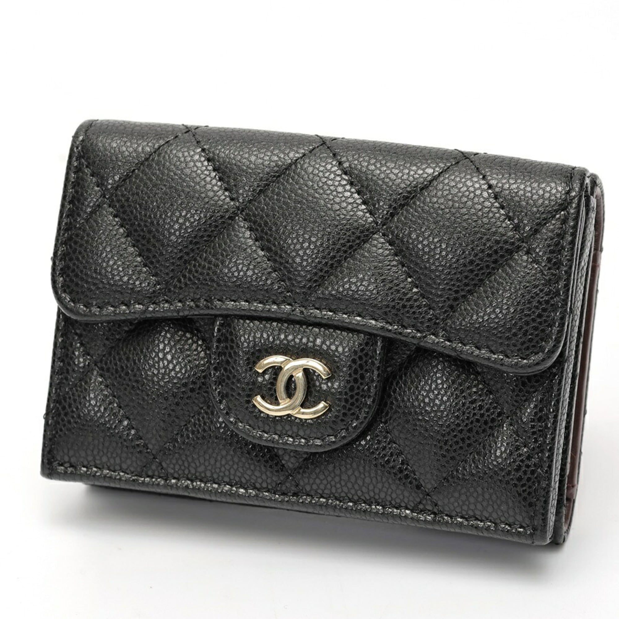 Chanel Black Grained Calfskin Wallet (Tri-Fold) (Pre-Owned)