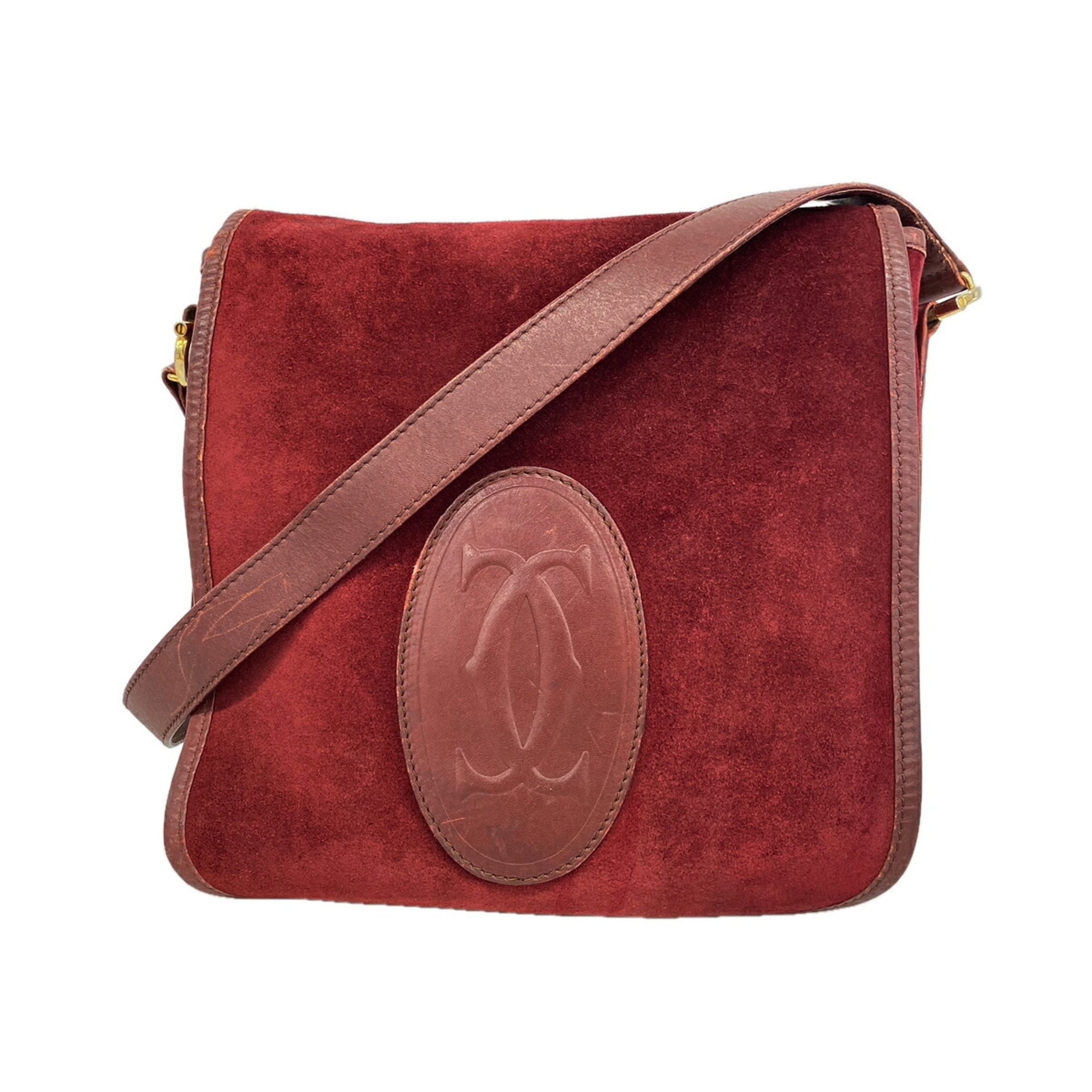 Cartier Bordeaux Suede Shoulder Bag (Pre-Owned)