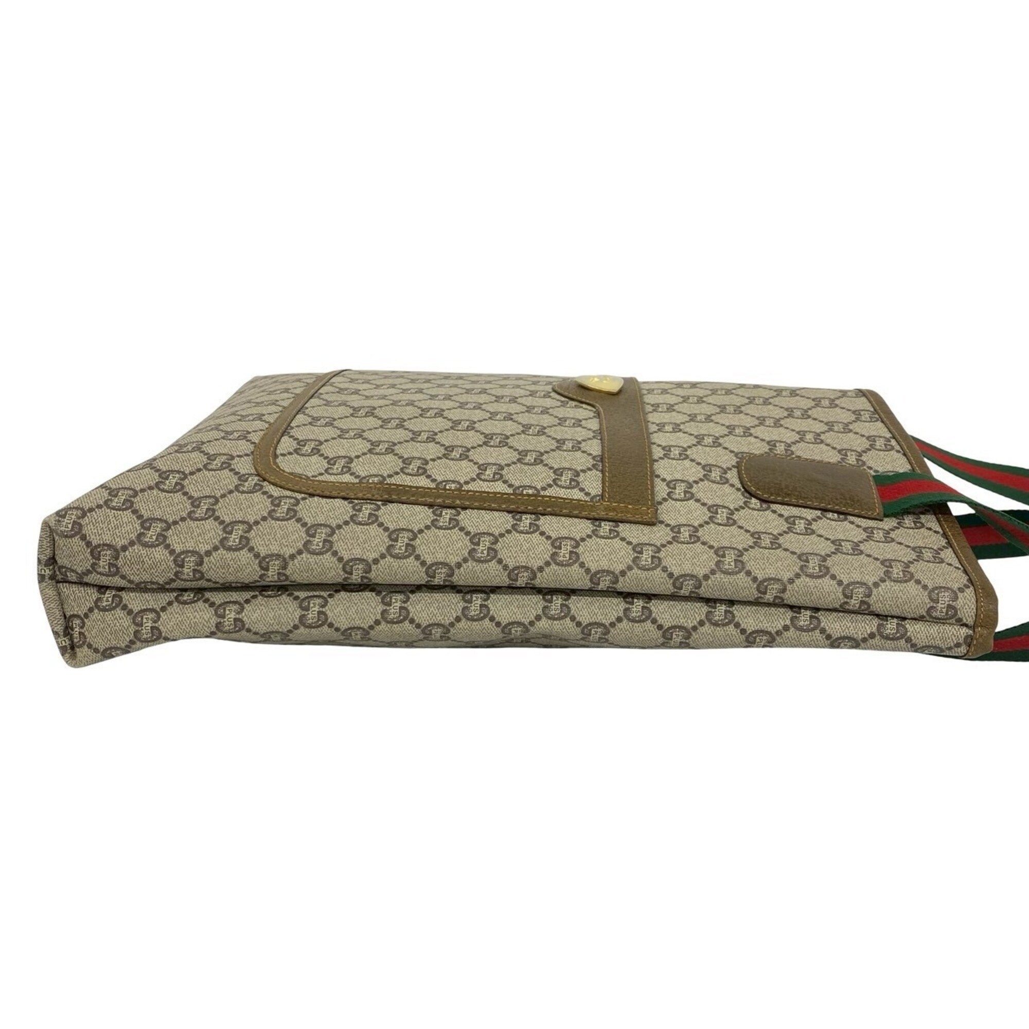 Gucci Brown Green Red Color Leather Pvc Tote Bag (Pre-Owned)