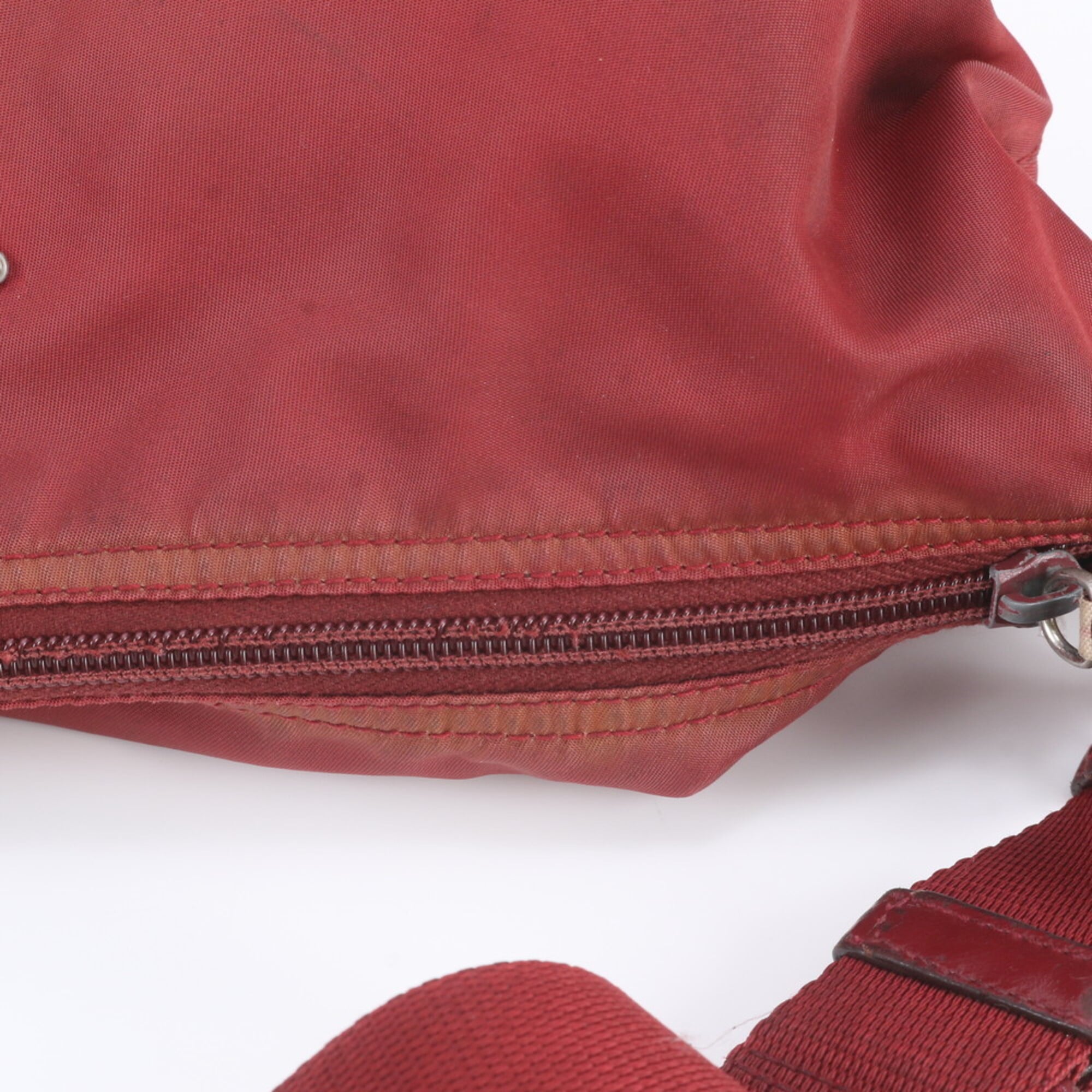 Prada Red Color Leather Nylon Shoulder Bag Tote Bag (Pre-Owned)