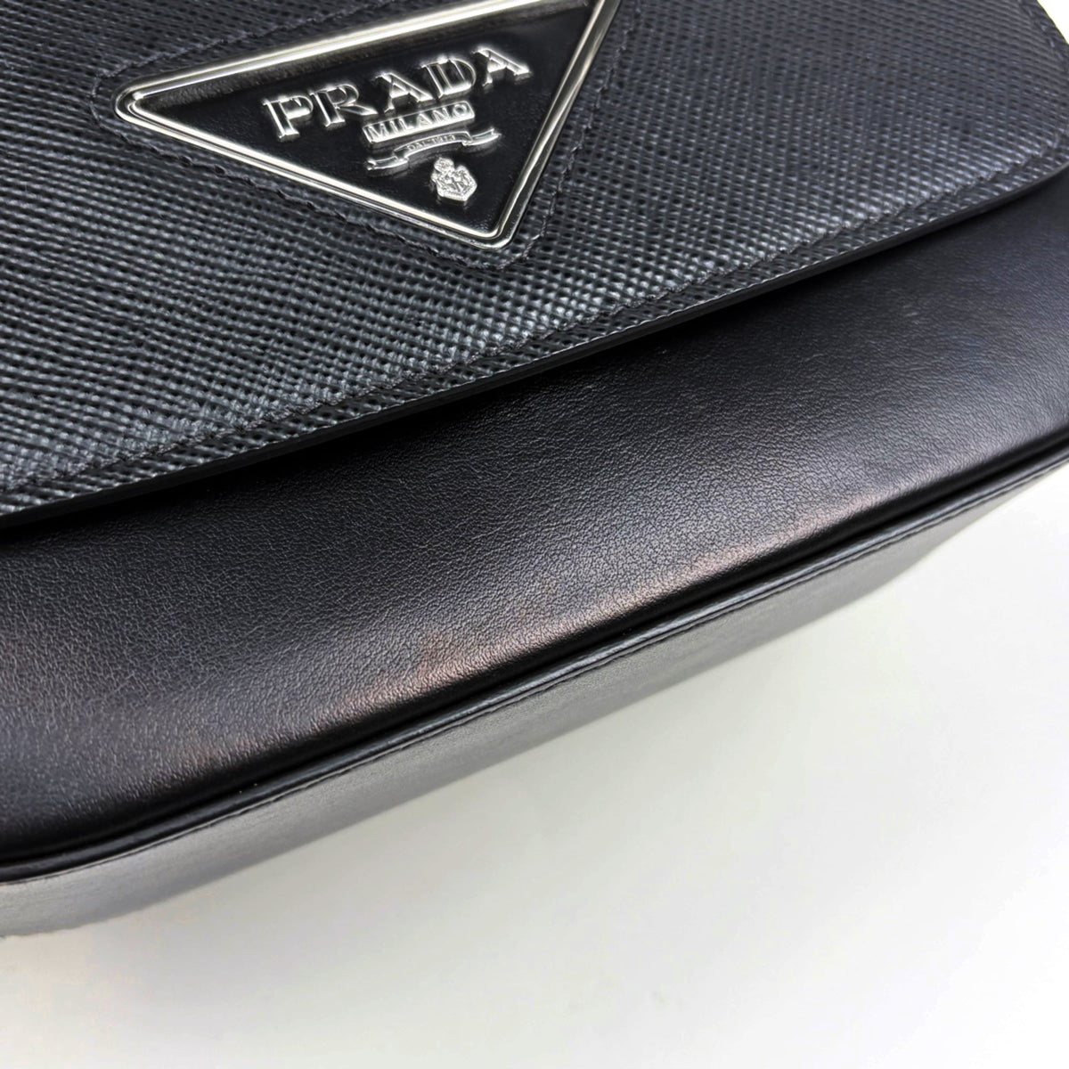 Prada Black Saffiano Triangle Leather Shoulder Bag (Pre-Owned)