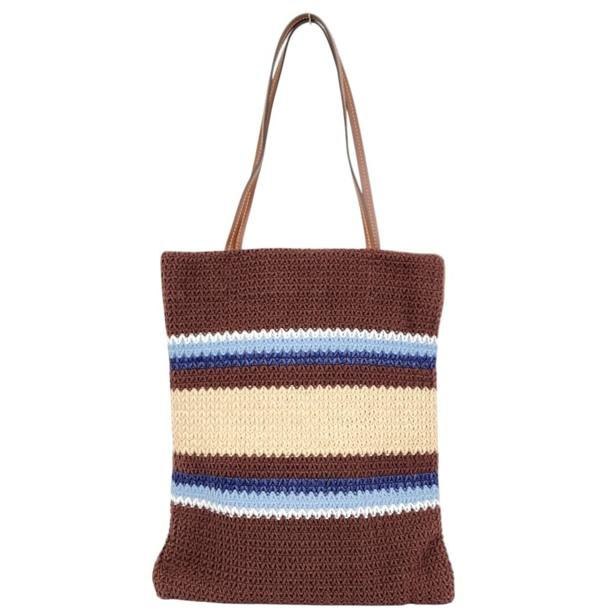 Miu Miu Beige Blue Brown Cocoa Cotton 59% Polyester 25% Rayon 16% Leather Tote Bag (Pre-Owned)