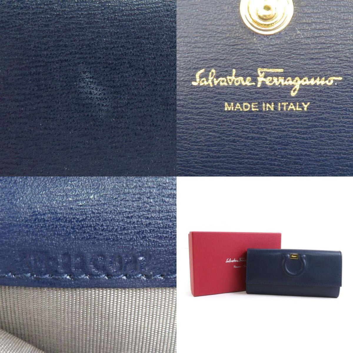 Salvatore Ferragamo Navy Leather Long Wallet (Bi-Fold) (Pre-Owned)