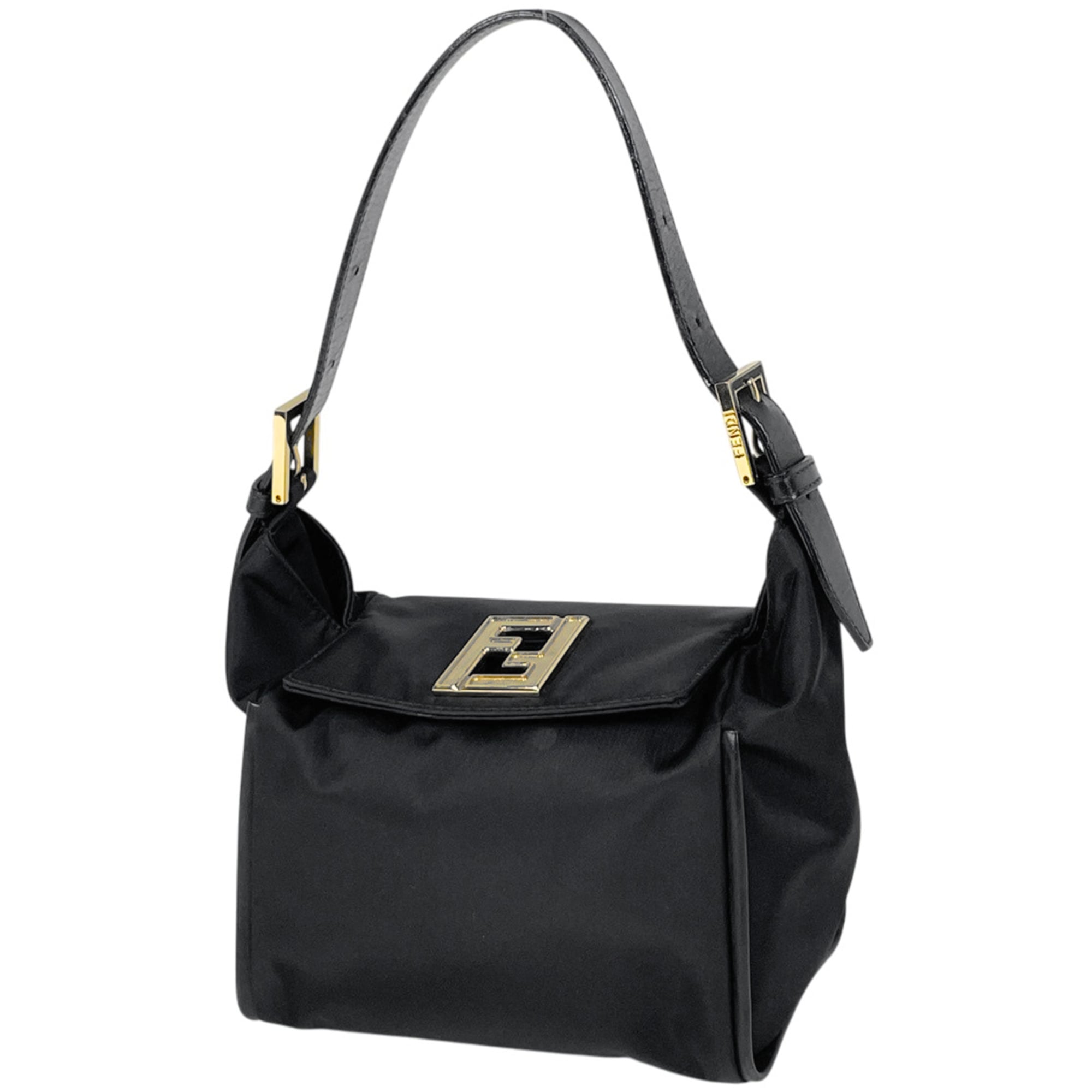 Fendi Black Nylon Leather Handbag Shoulder Bag (Pre-Owned)