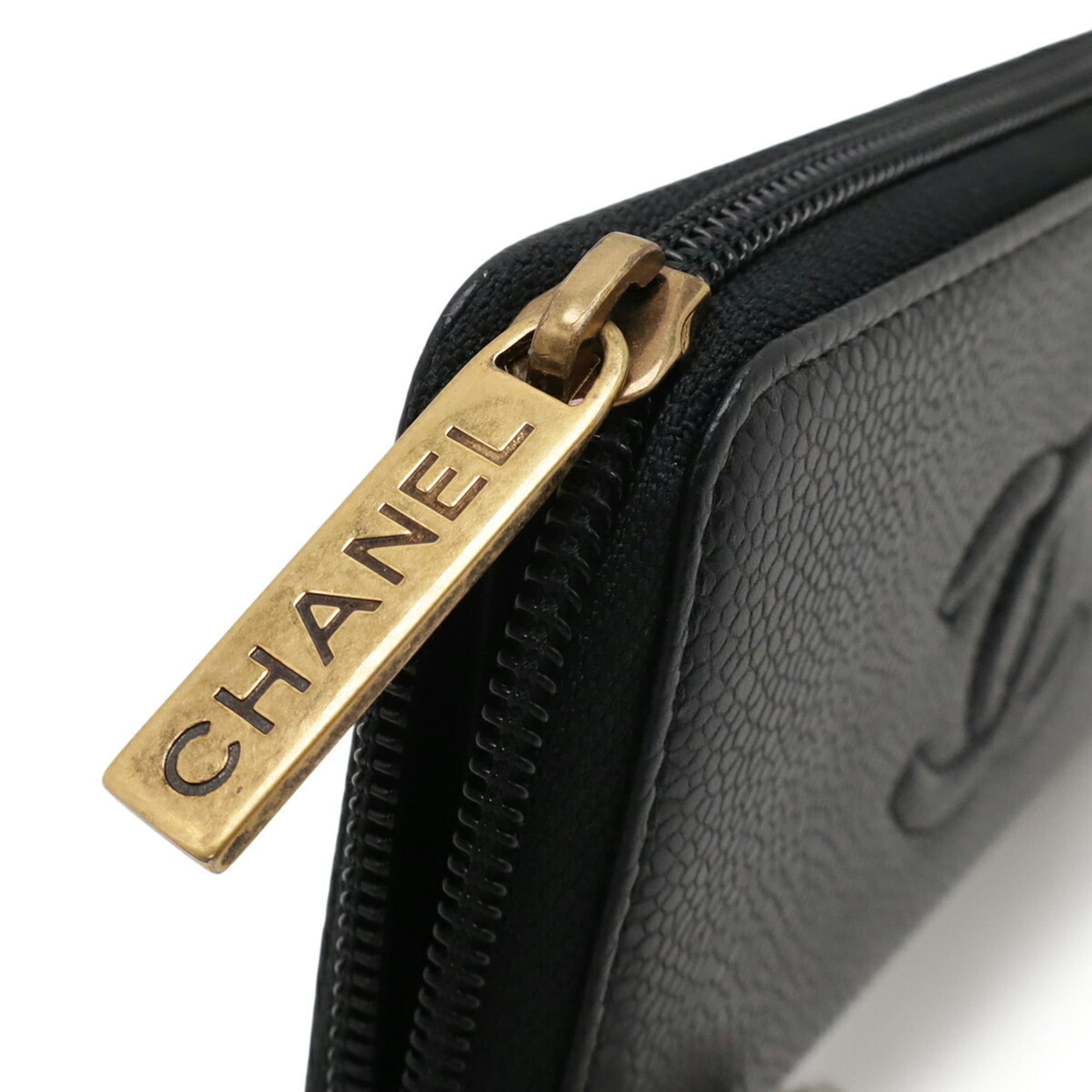 Chanel Black Grained Calfskin Leather Long Wallet (Bi-Fold) (Pre-Owned)