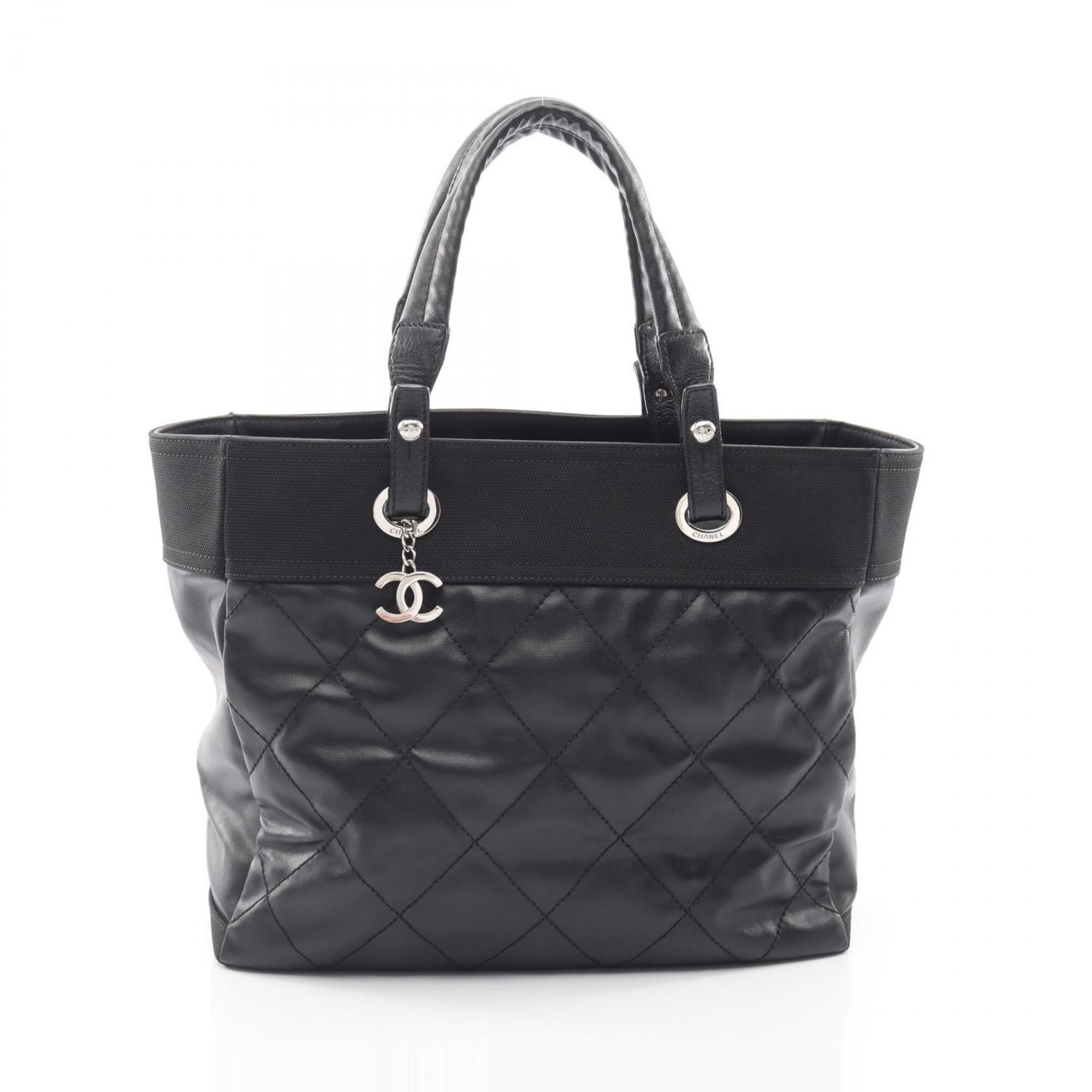 Chanel Black Coated Canvas Pvc Leather Handbag Tote Bag (Pre-Owned)
