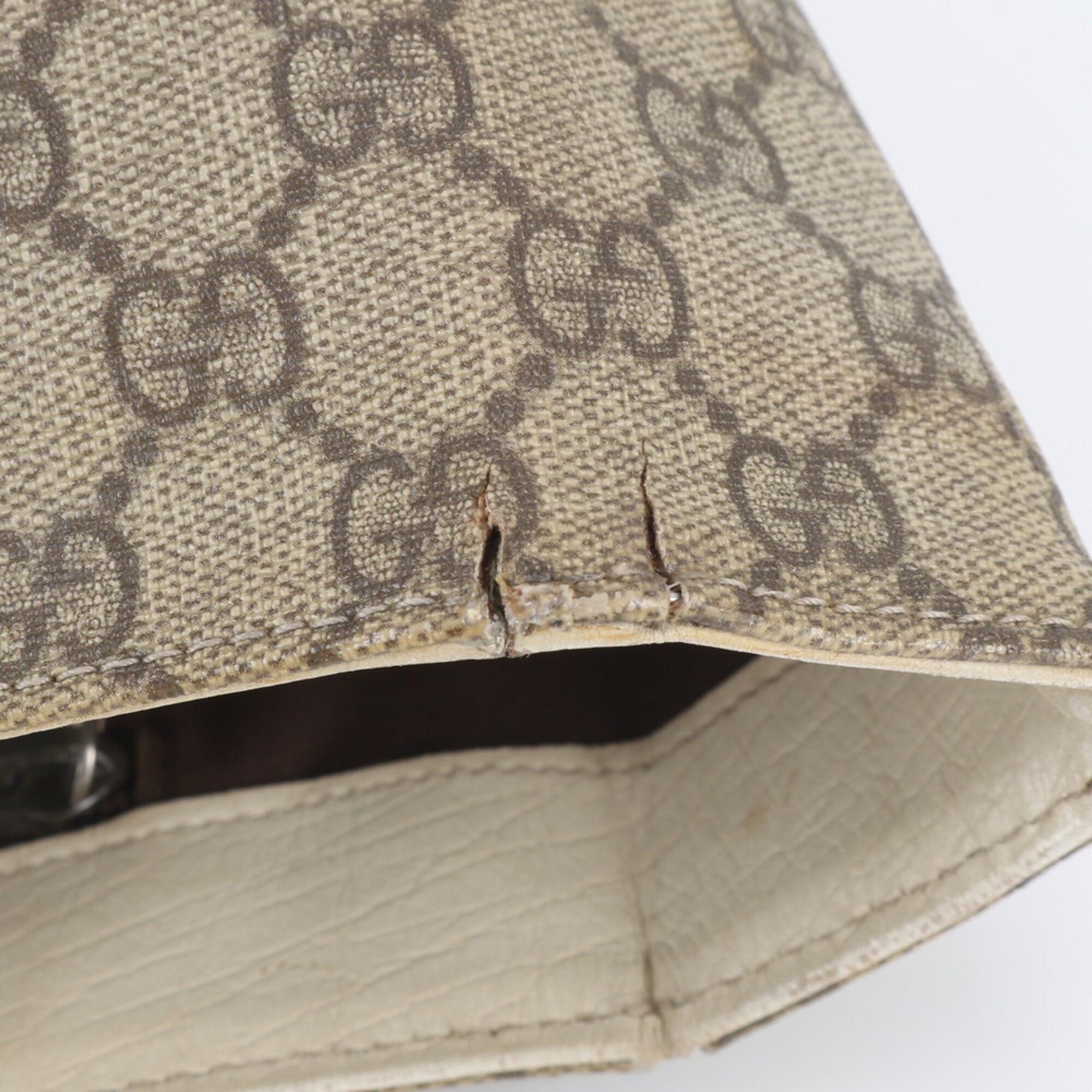 Gucci Beige Leather Coated Canvas Handbag Shoulder Bag Tote Bag (Pre-Owned)