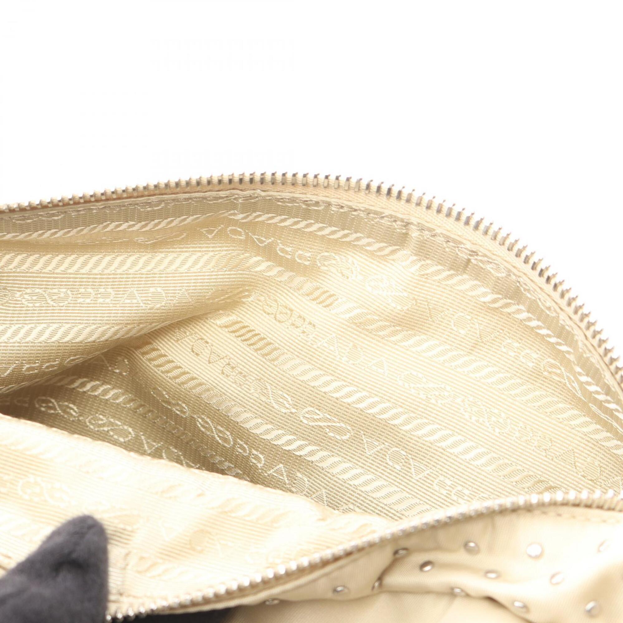 Prada Beige Nylon Leather Handbag Shoulder Bag (Pre-Owned)