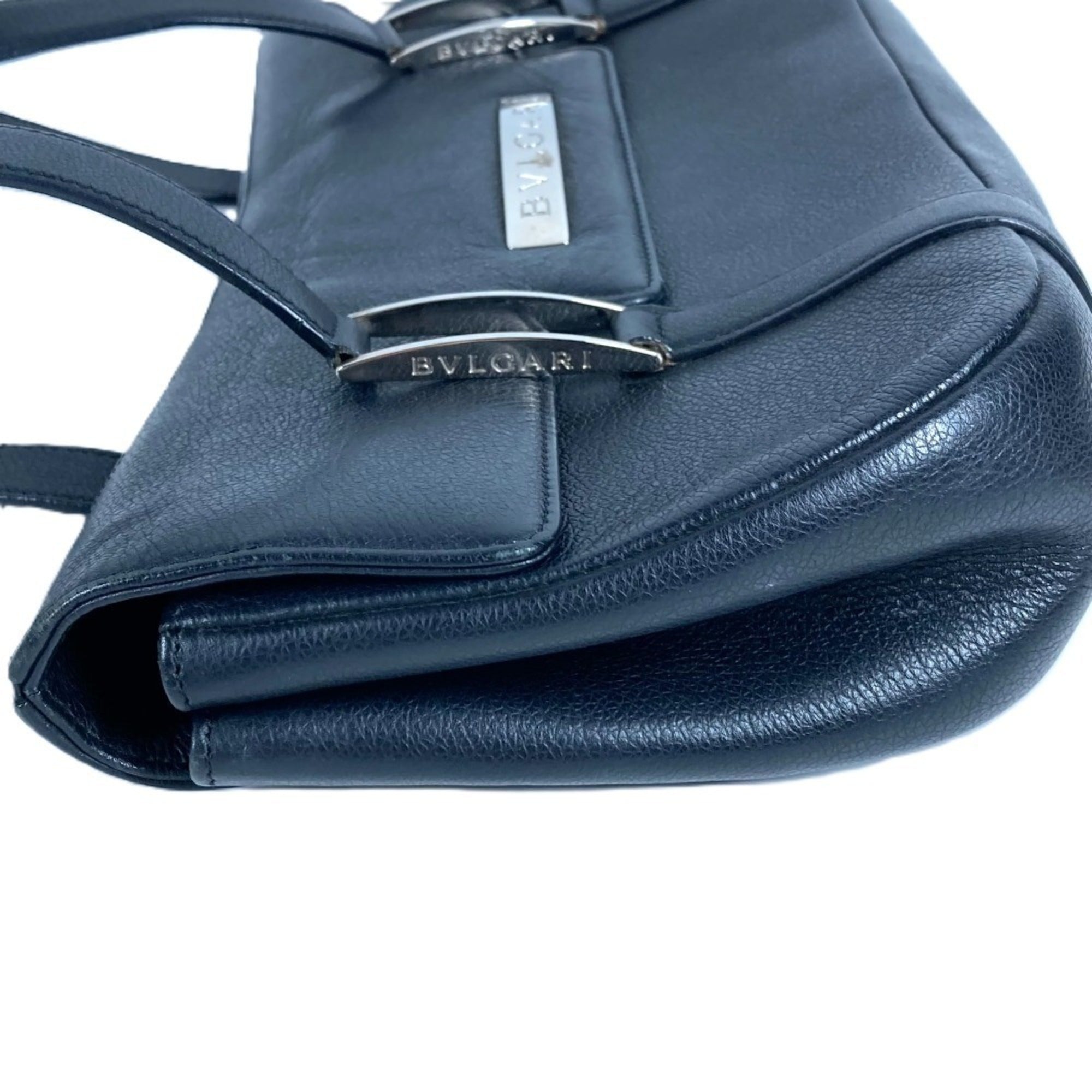 Bvlgari Black Leather Shoulder Bag Tote Bag (Pre-Owned)