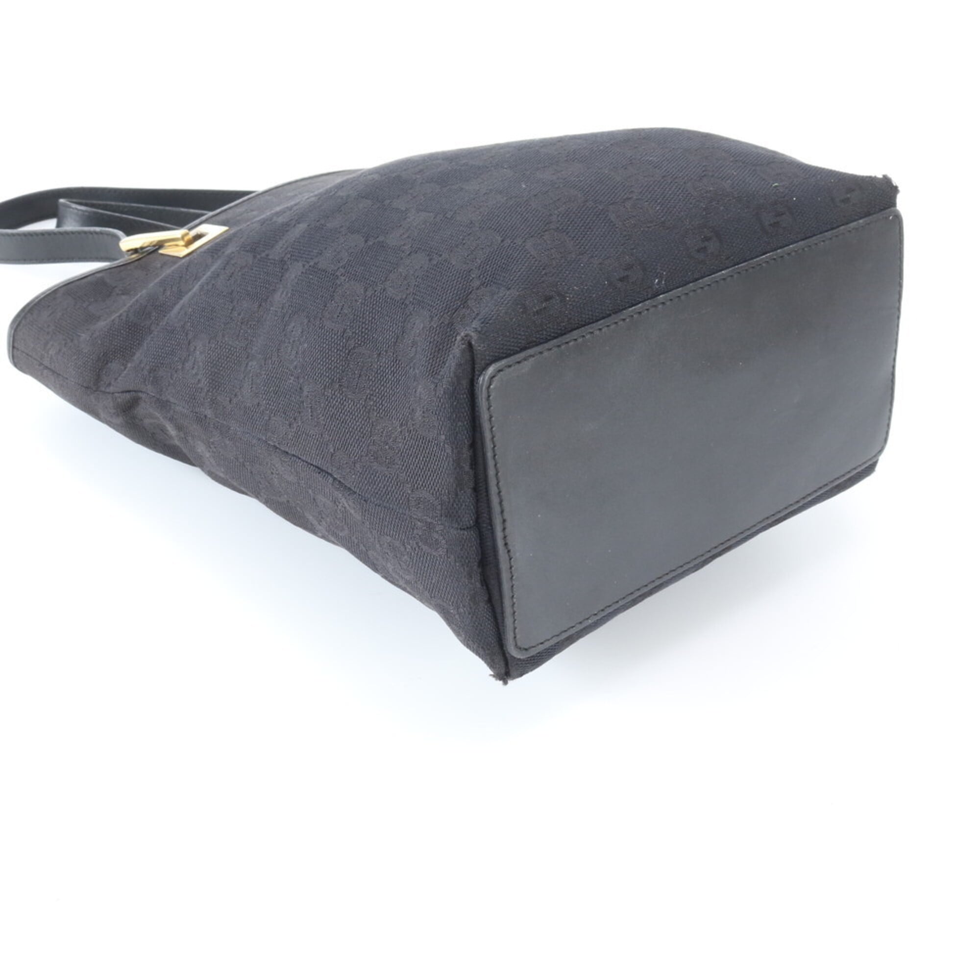 Gucci Gg Canvas Black Canvas Leather Handbag Tote Bag (Pre-Owned)