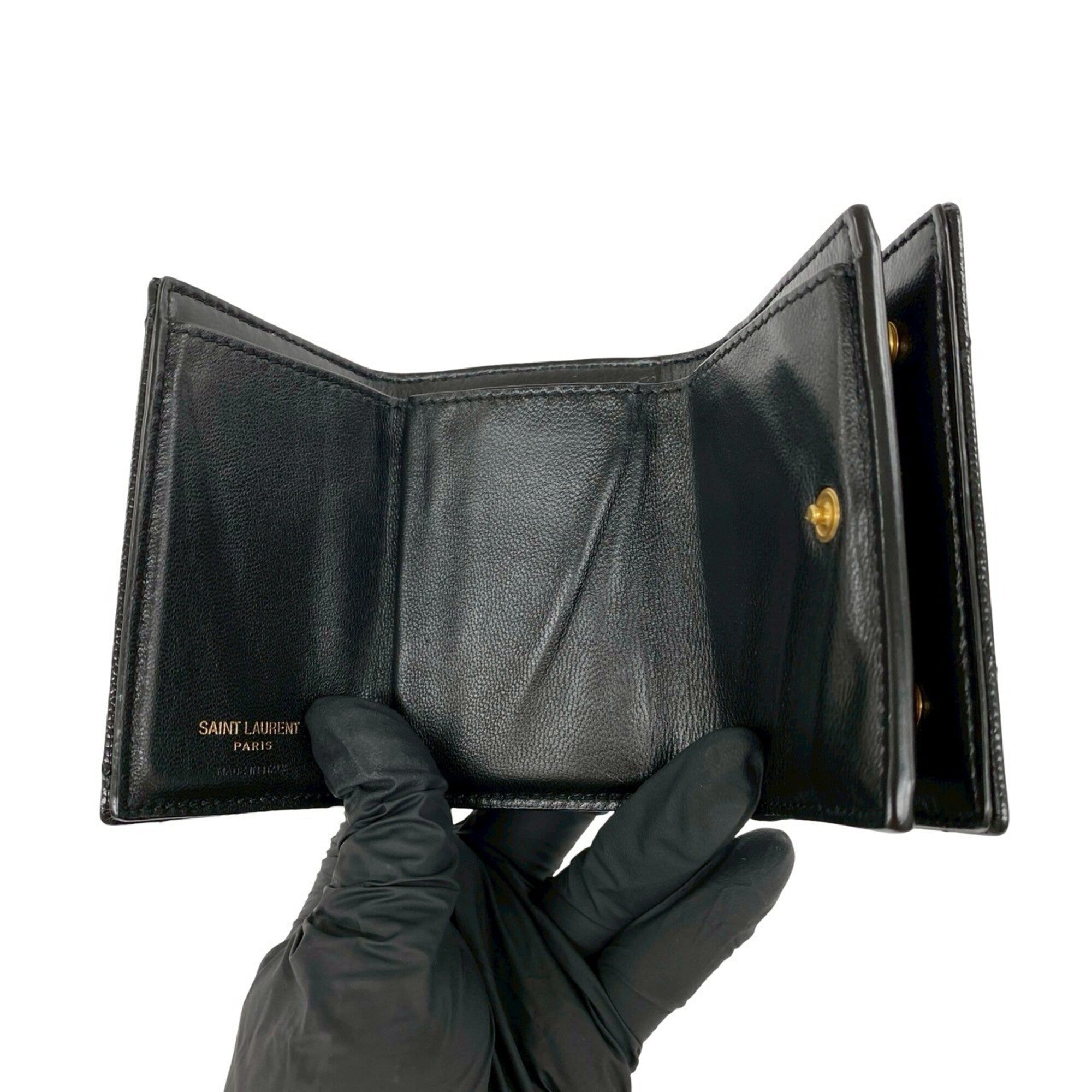 Yves Saint Laurent Black Leather Wallet (Tri-Fold) (Pre-Owned)