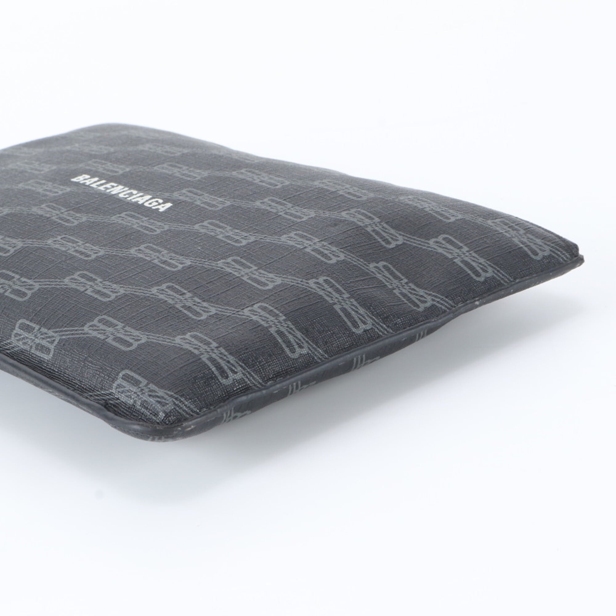 Balenciaga Black Leather Coated Canvas Clutch Bag Handbag Pouch (Pre-Owned)