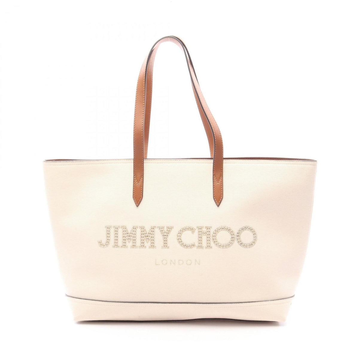 Jimmy Choo Brown Ivory Canvas Leather Handbag Tote Bag (Pre-Owned)