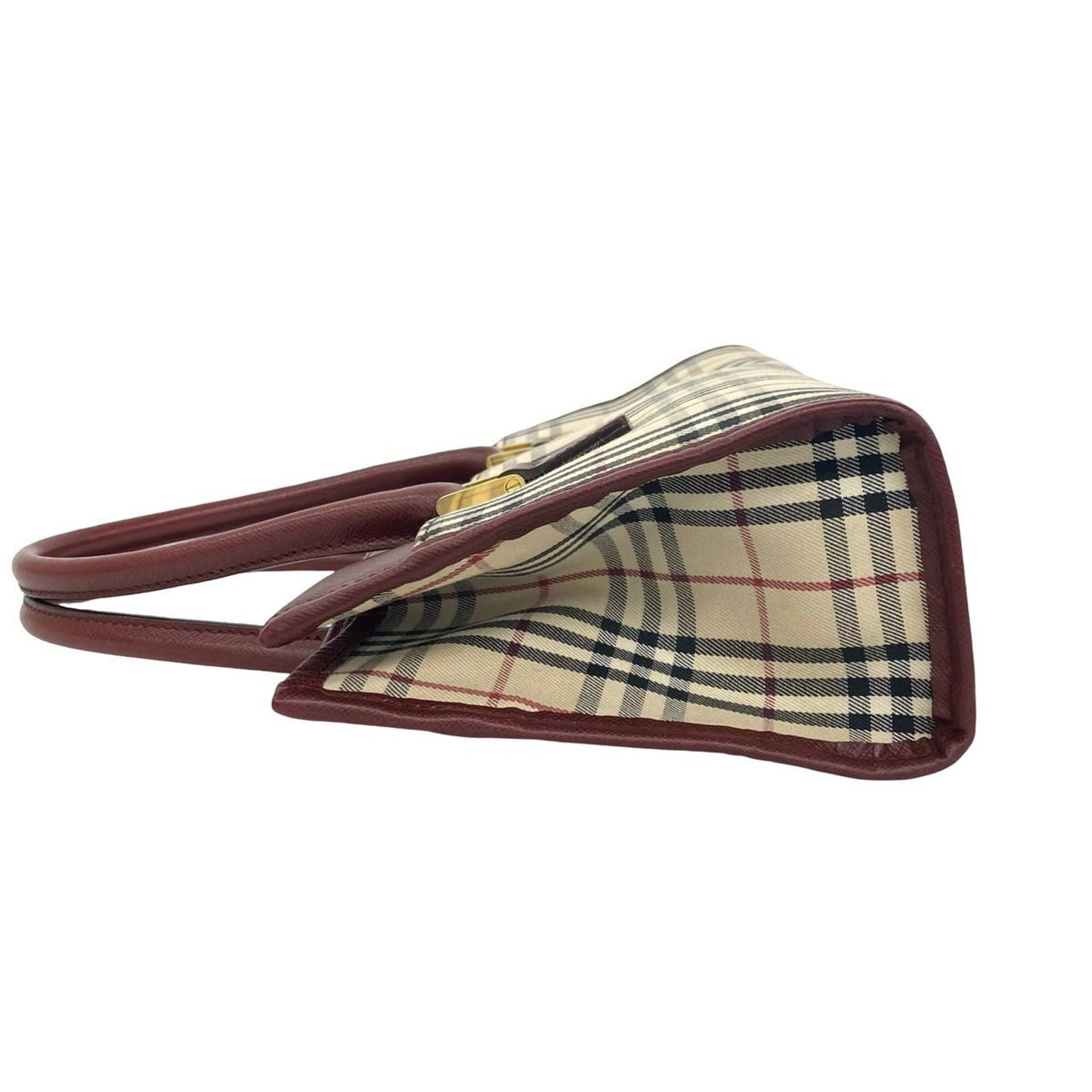 Burberry Beige Bordeaux Canvas Leather Handbag Tote Bag (Pre-Owned)