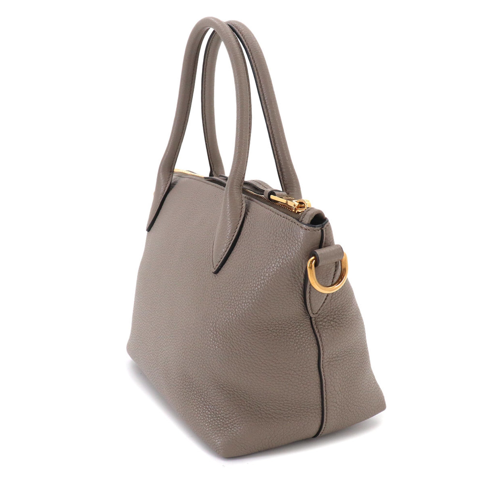 Prada Gray Leather Handbag Shoulder Bag (Pre-Owned)