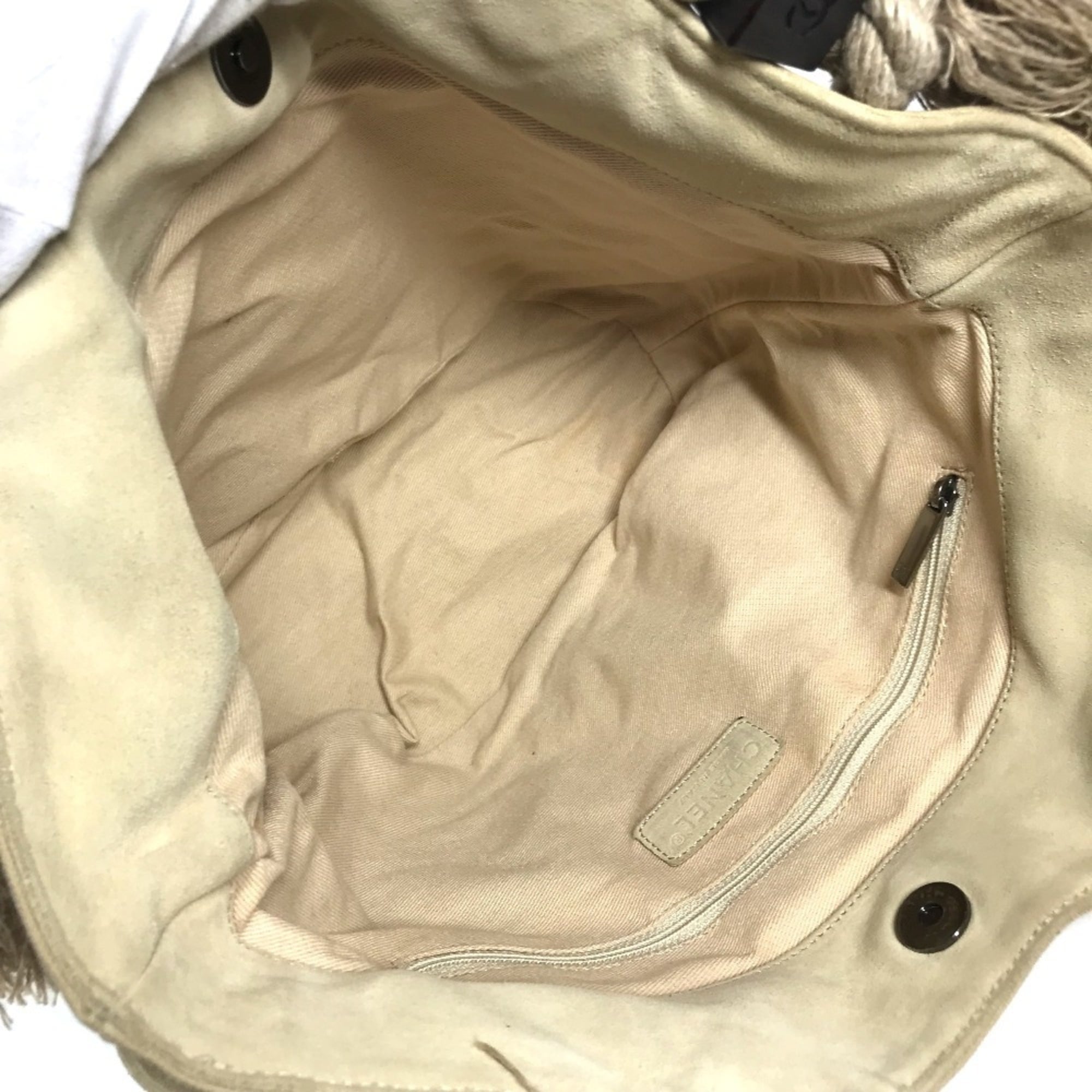 Chanel Beige Canvas Handbag Shoulder Bag (Pre-Owned)