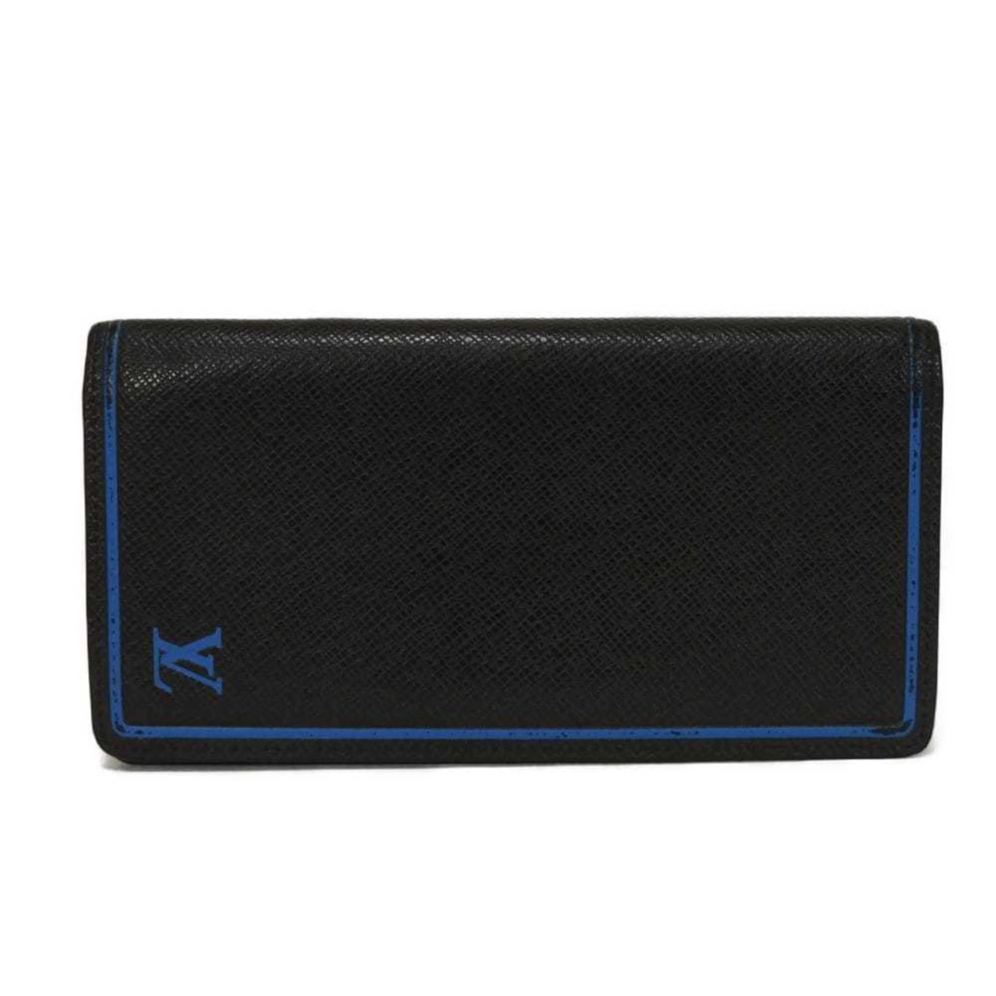 Louis Vuitton Black Blue Noir Taiga Leather Long Wallet (Bi-Fold) (Pre-Owned)