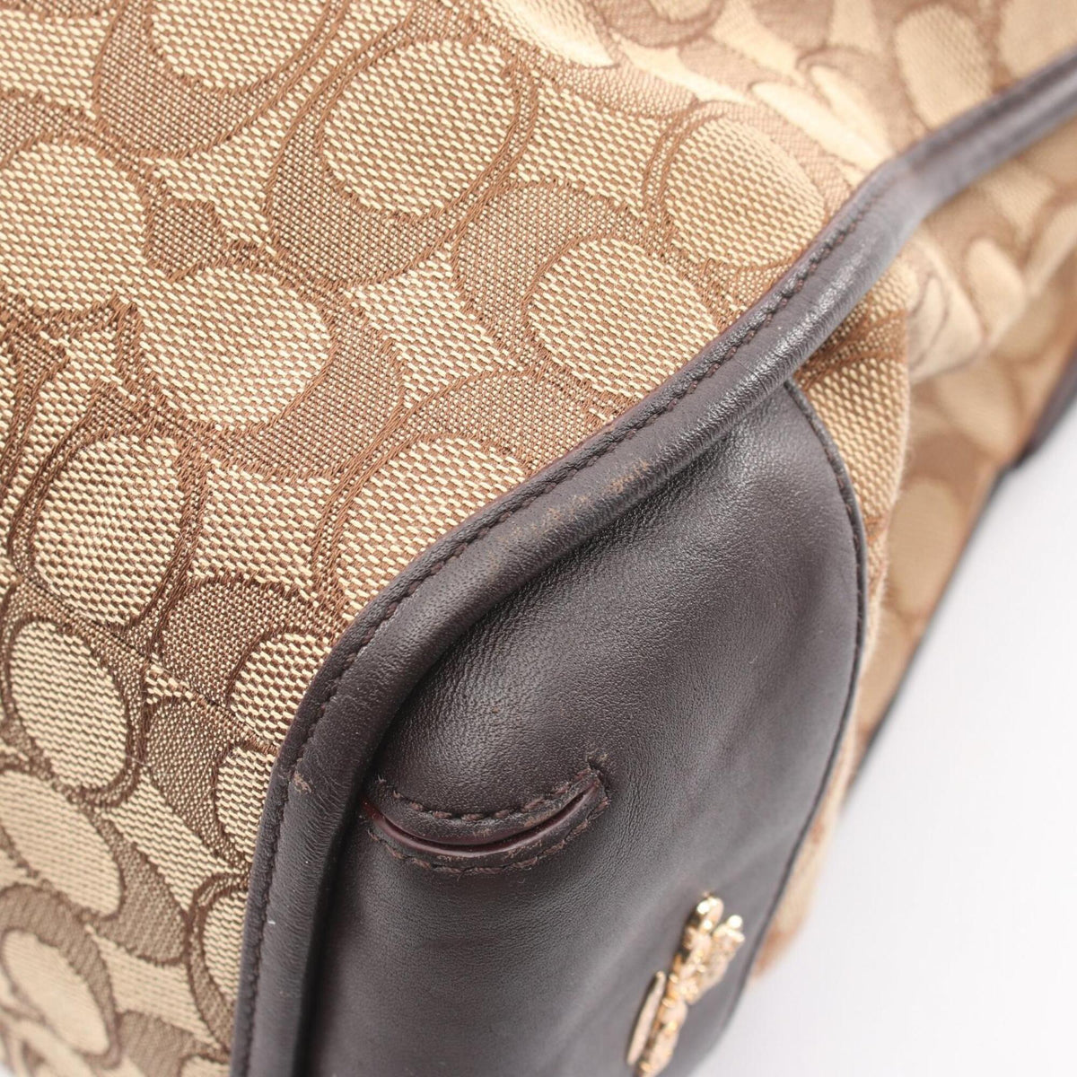 Coach Beige Brown Canvas Leather Handbag Shoulder Bag (Pre-Owned)