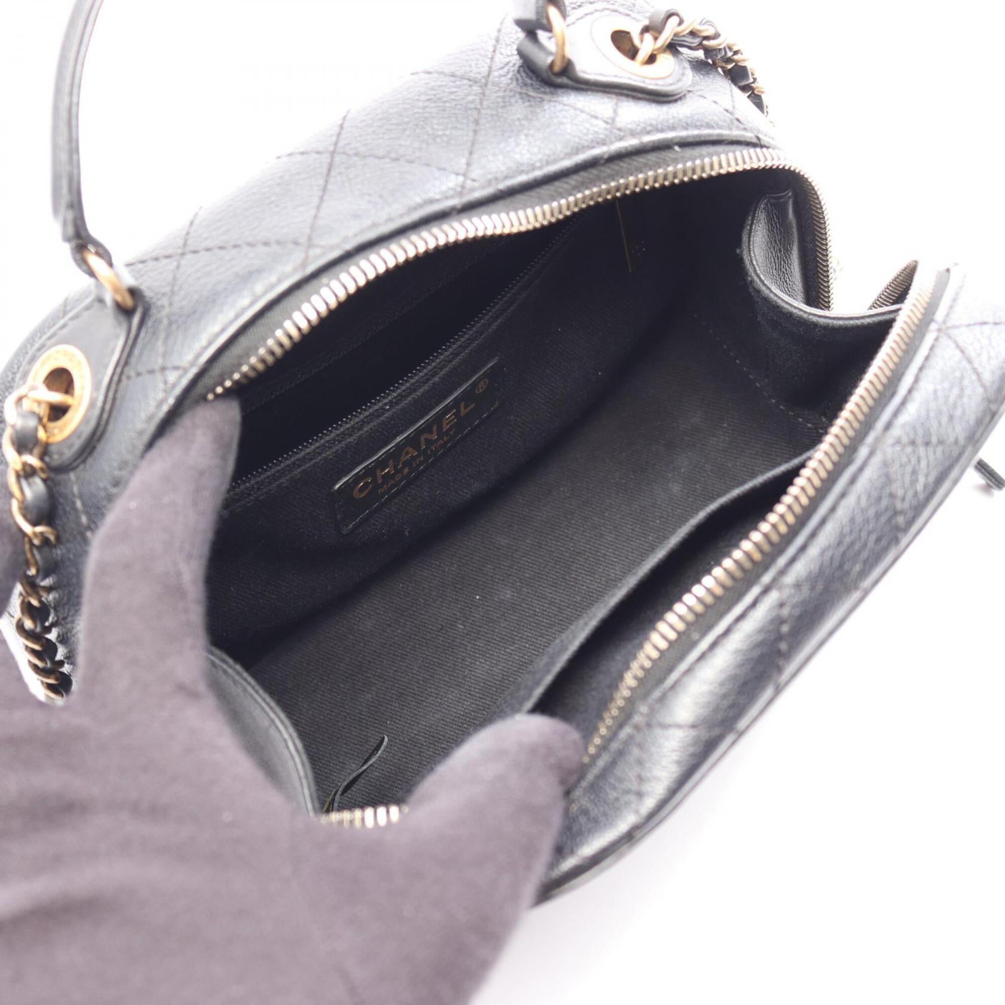 Chanel Black Leather Handbag Shoulder Bag Vanity Bag (Pre-Owned)