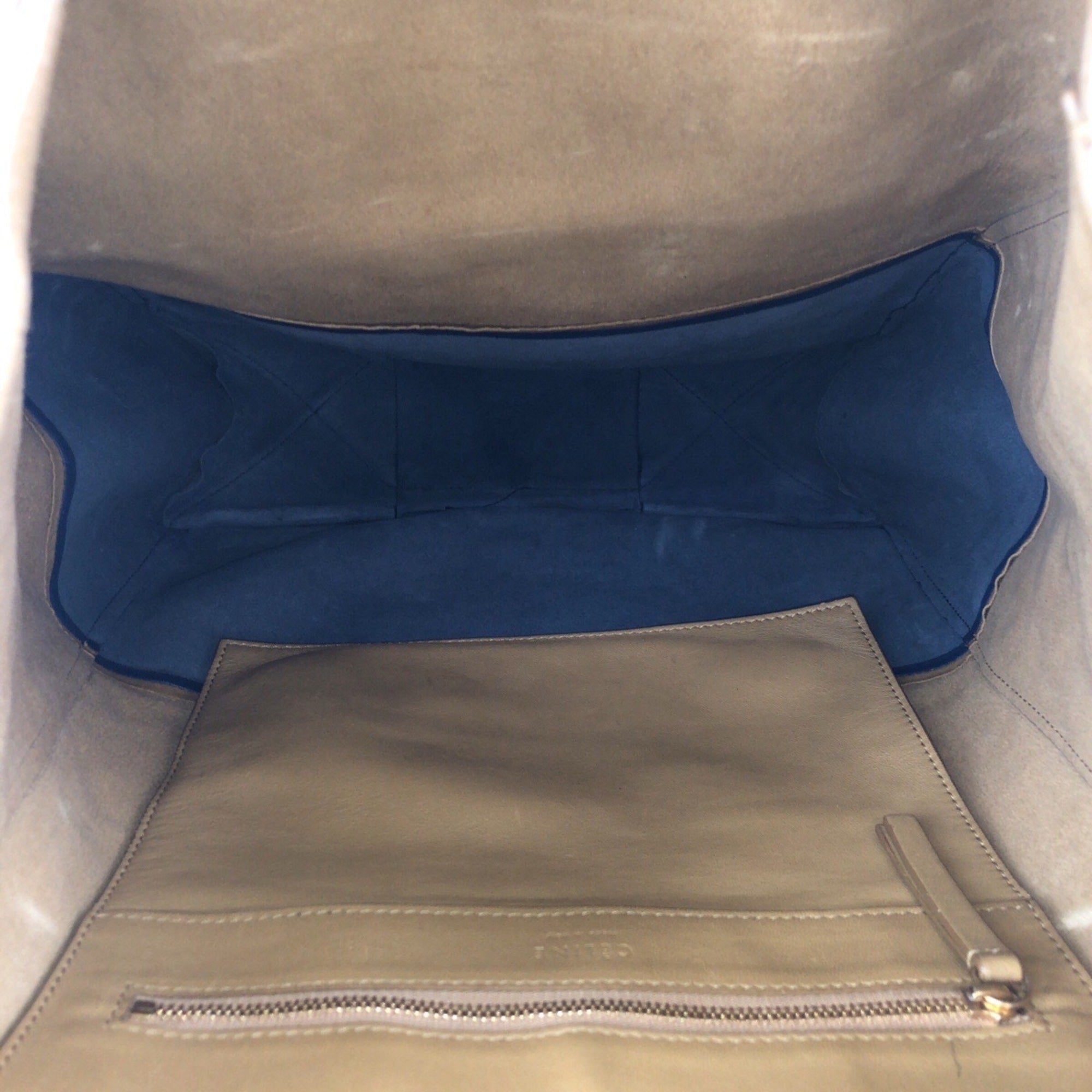Celine Beige Blue Leather Tote Bag (Pre-Owned)