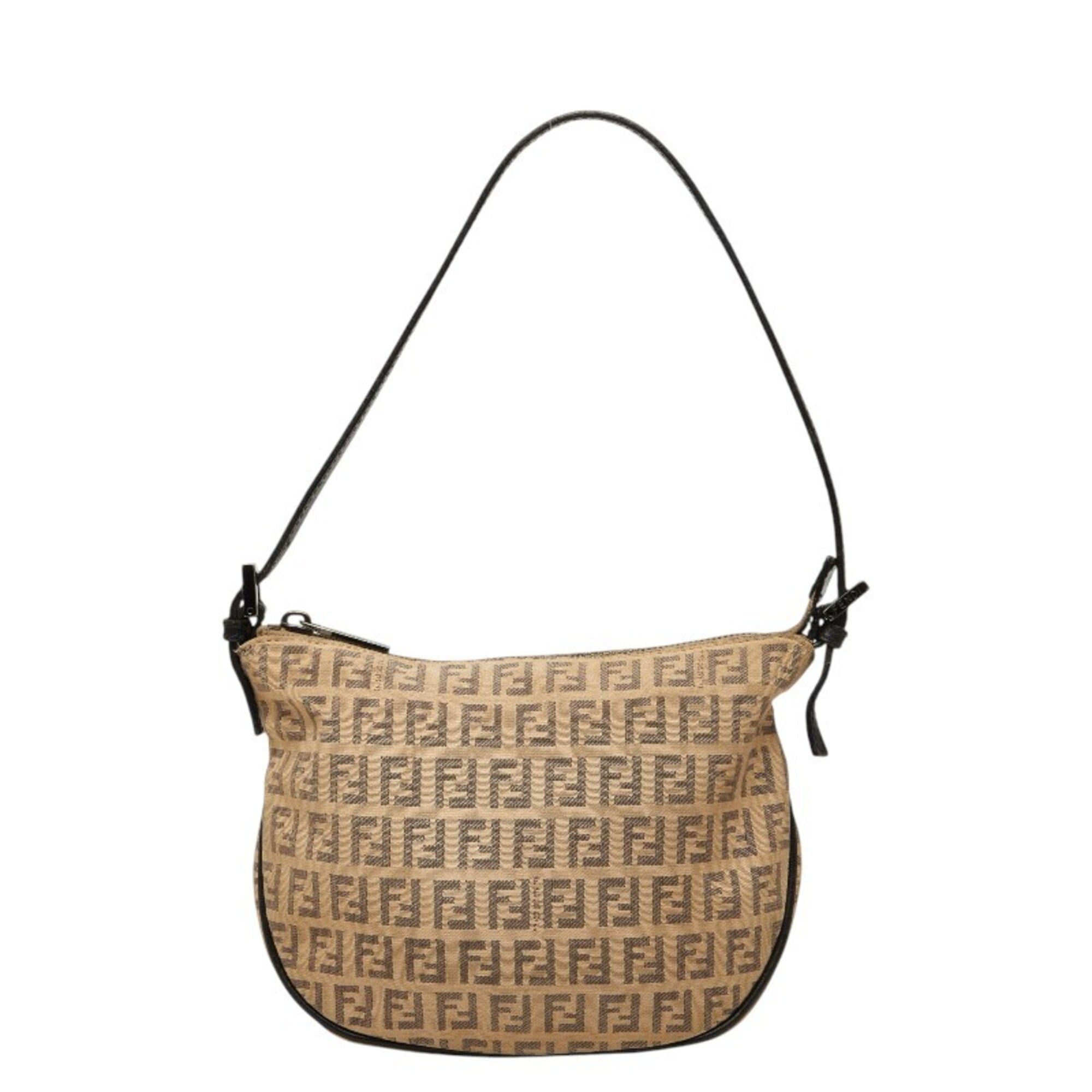 Fendi Beige Black Leather Canvas Handbag Shoulder Bag (Pre-Owned)
