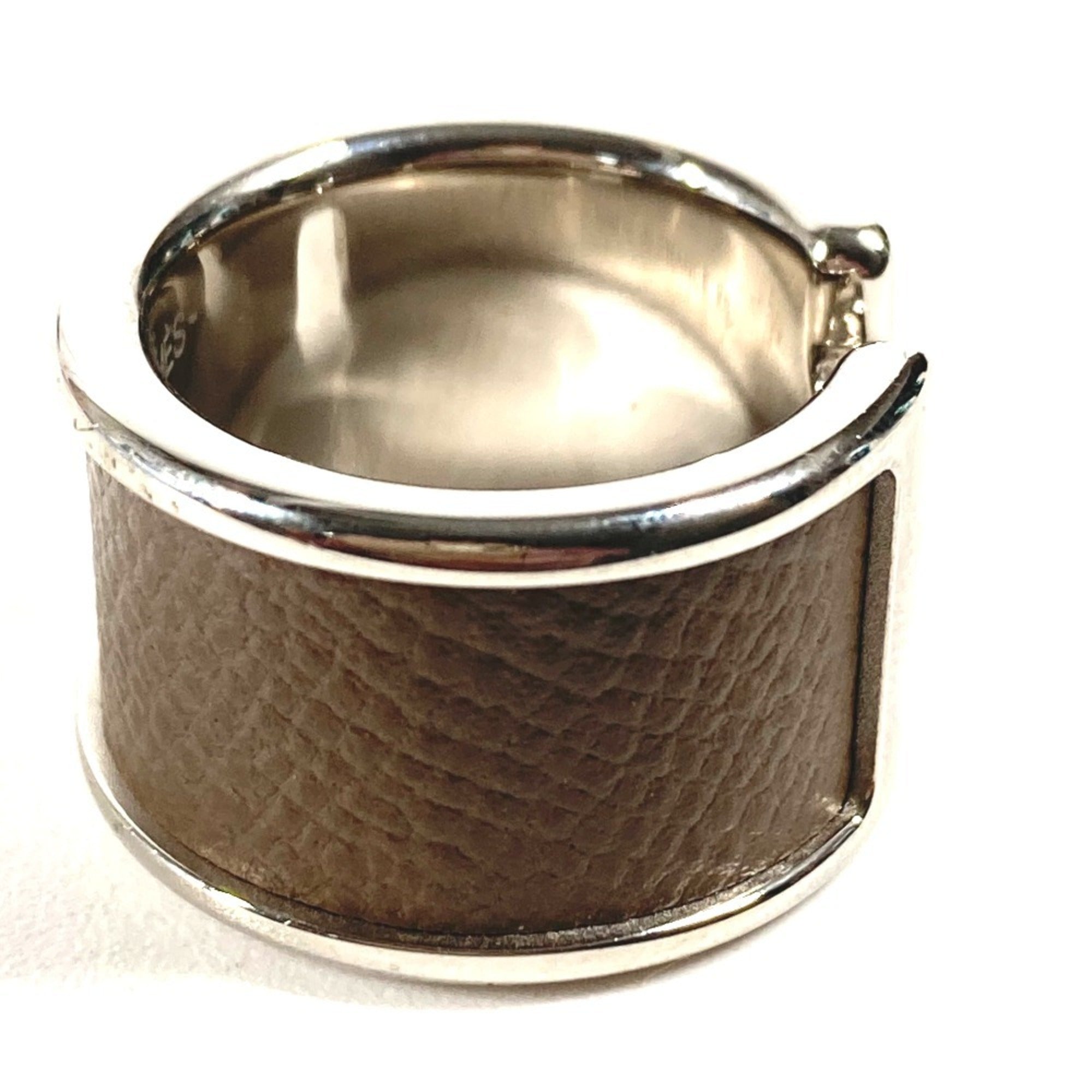 Hermes Etoupe Gray Gray Leather Band Ring (Pre-Owned)