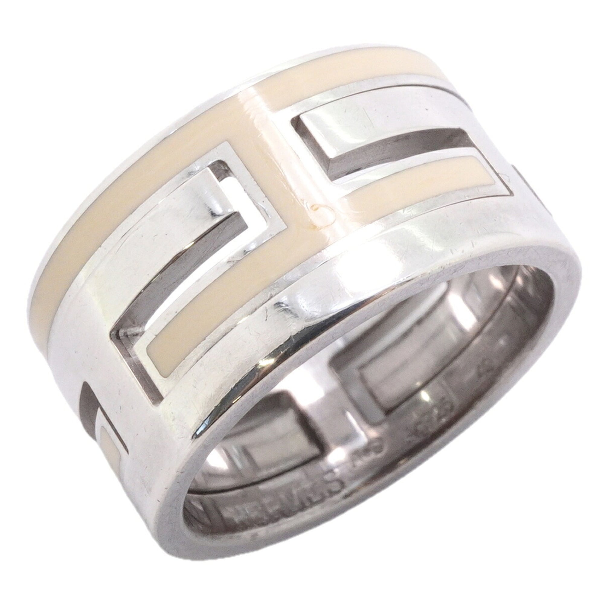 Hermes Cream Silver 925 Band Ring (Pre-Owned)