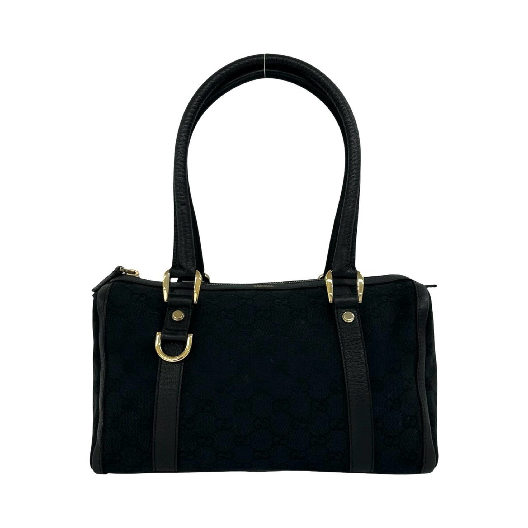 Gucci Black Canvas Leather Boston Bag Handbag Tote Bag (Pre-Owned)