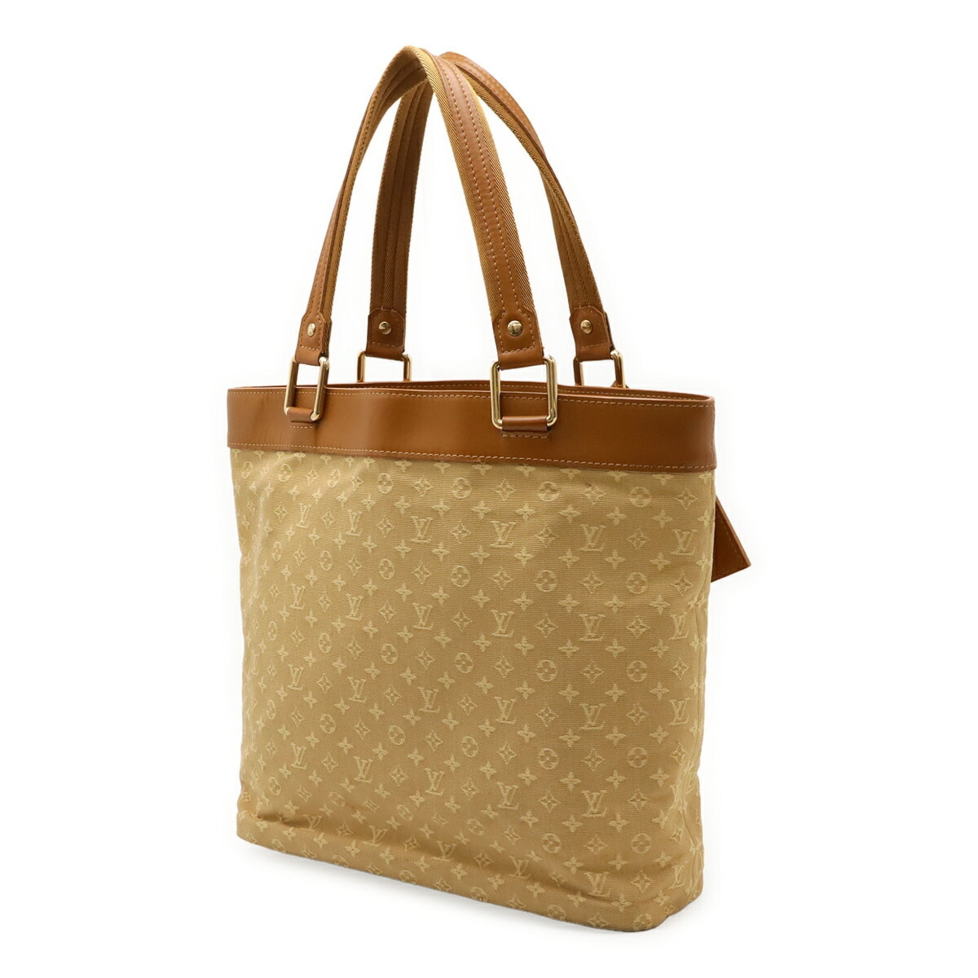 Louis Vuitton Beige Canvas Leather Shoulder Bag Tote Bag (Pre-Owned)