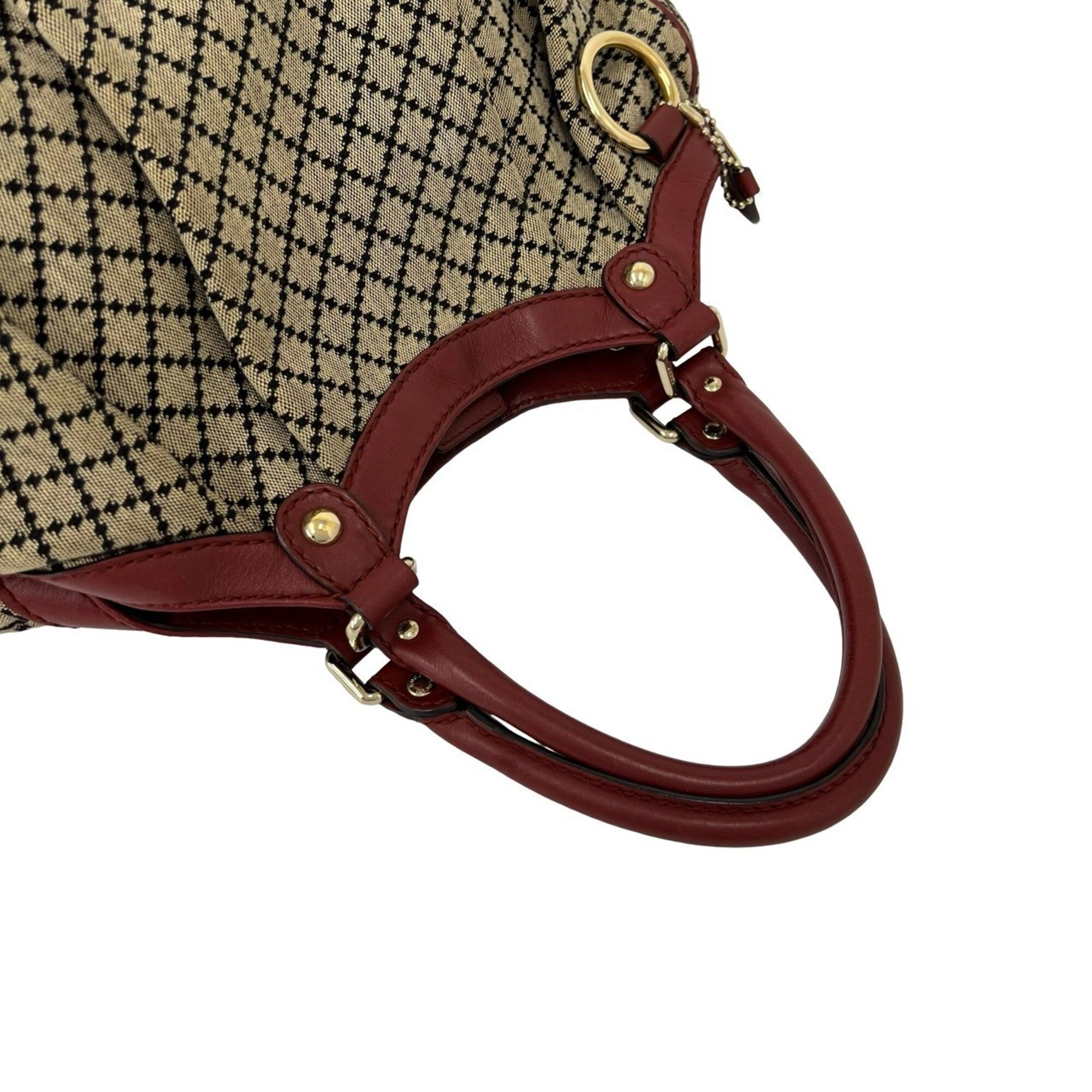 Gucci Beige Red Color Canvas Leather Handbag Shoulder Bag Tote Bag (Pre-Owned)