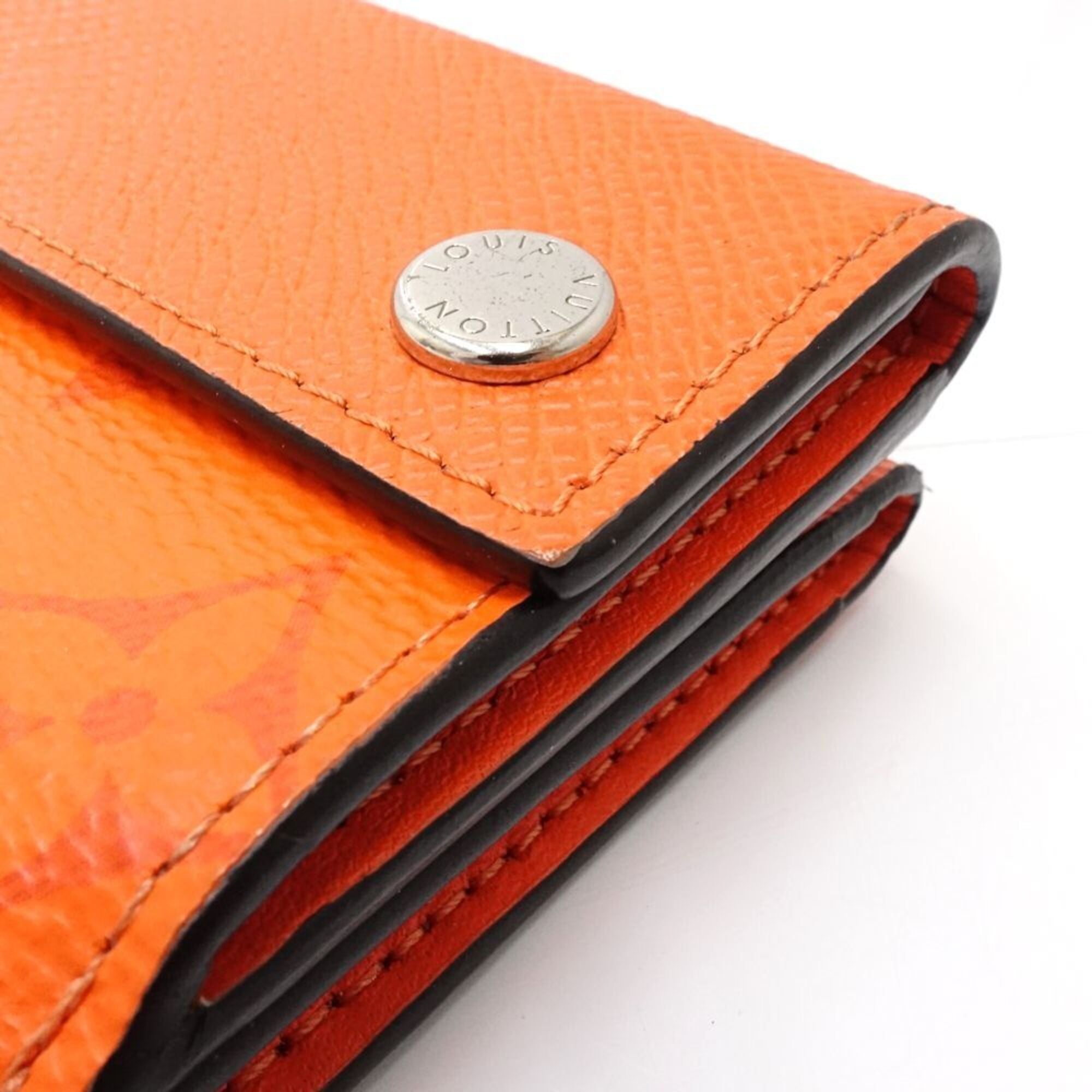 Louis Vuitton Taigarama Orange Leather Wallet (Tri-Fold) (Pre-Owned)