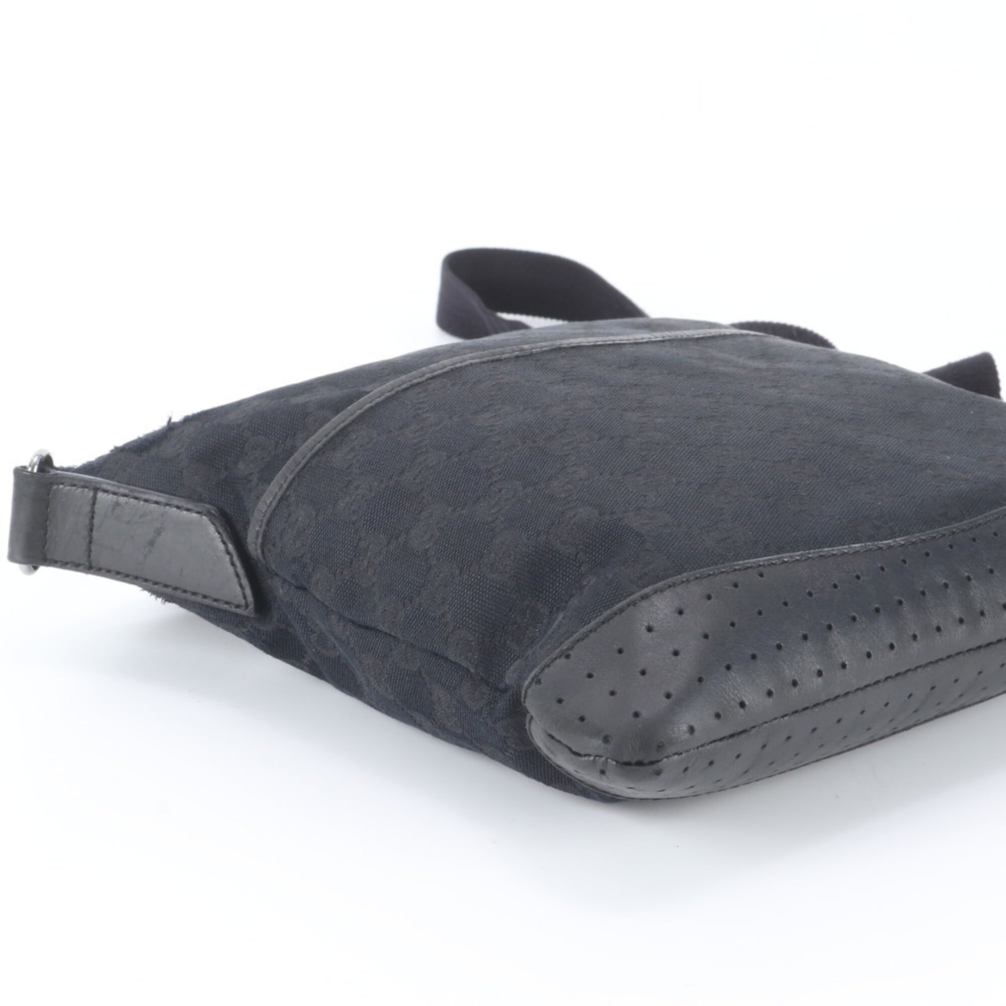 Gucci Black Leather Canvas Shoulder Bag (Pre-Owned)