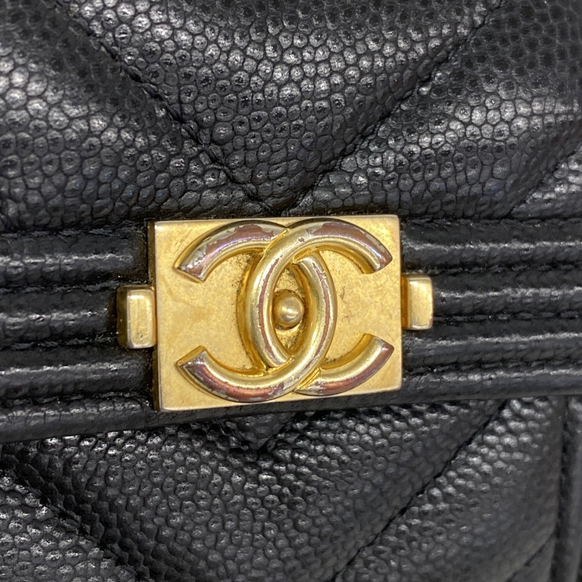 Chanel Black Grained Calfskin Wallet (Tri-Fold) (Pre-Owned)