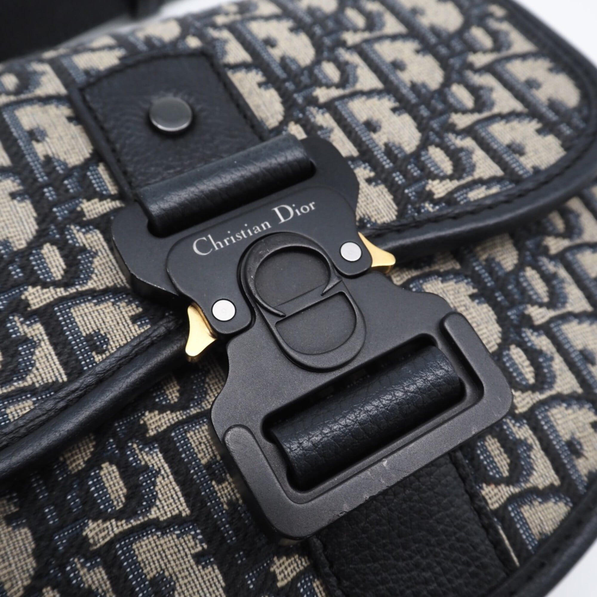 Christian Dior Gray Navy Cotton Canvas Shoulder Bag (Pre-Owned)