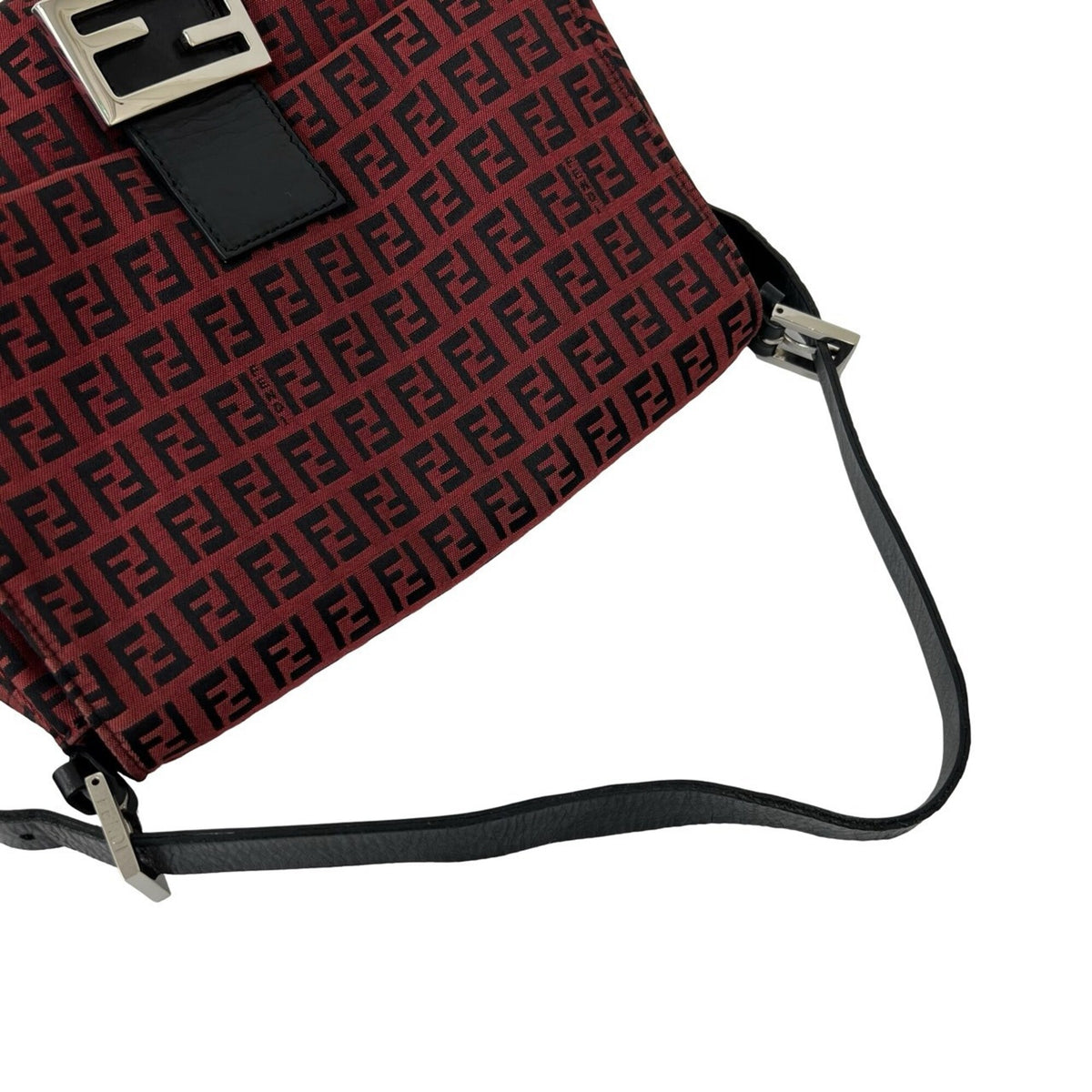 Fendi Black Red Color Canvas Leather Shoulder Bag (Pre-Owned)
