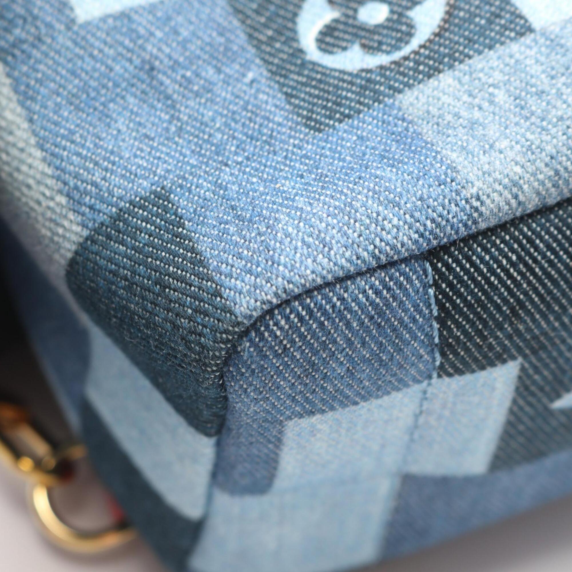 Louis Vuitton Blue Red Color Canvas Monogram Denim Leather Backpack Handbag (Pre-Owned)