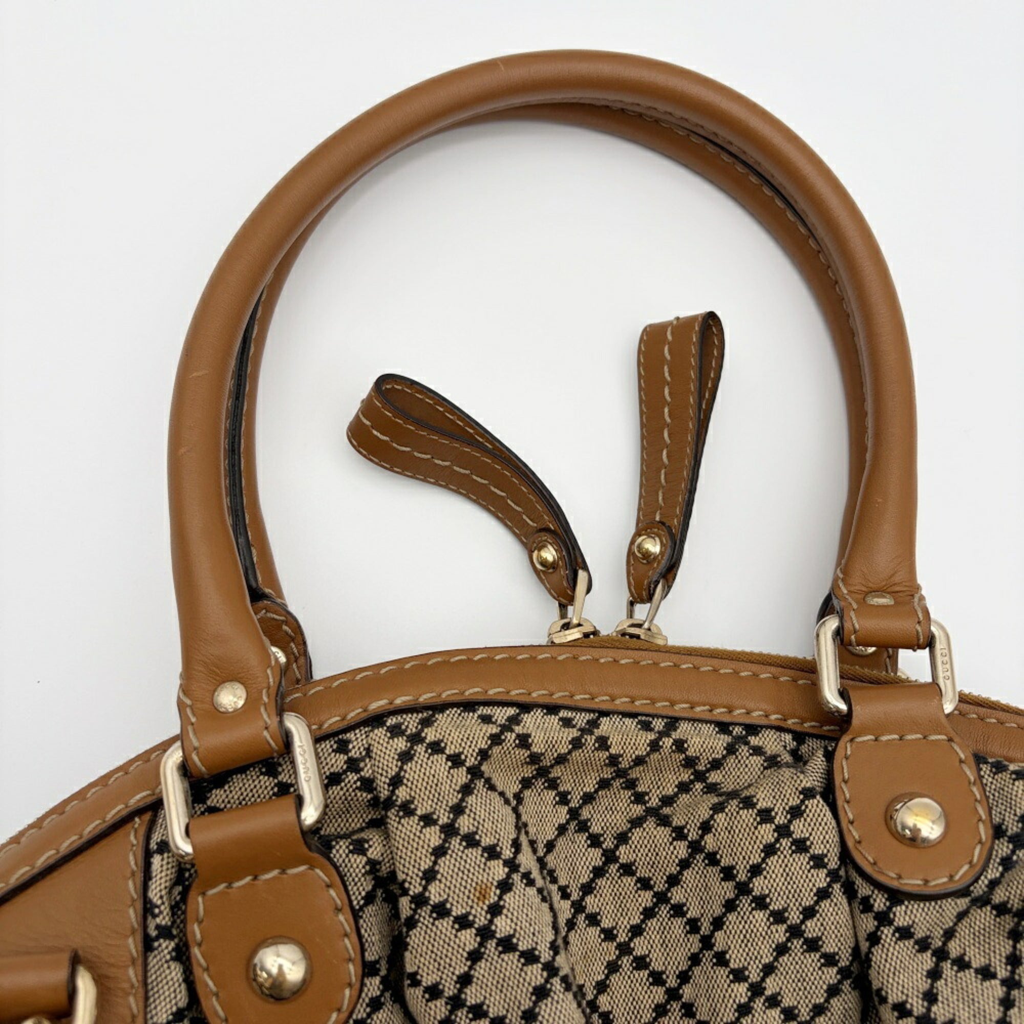Gucci Brown Canvas Leather Shoulder Bag (Pre-Owned)