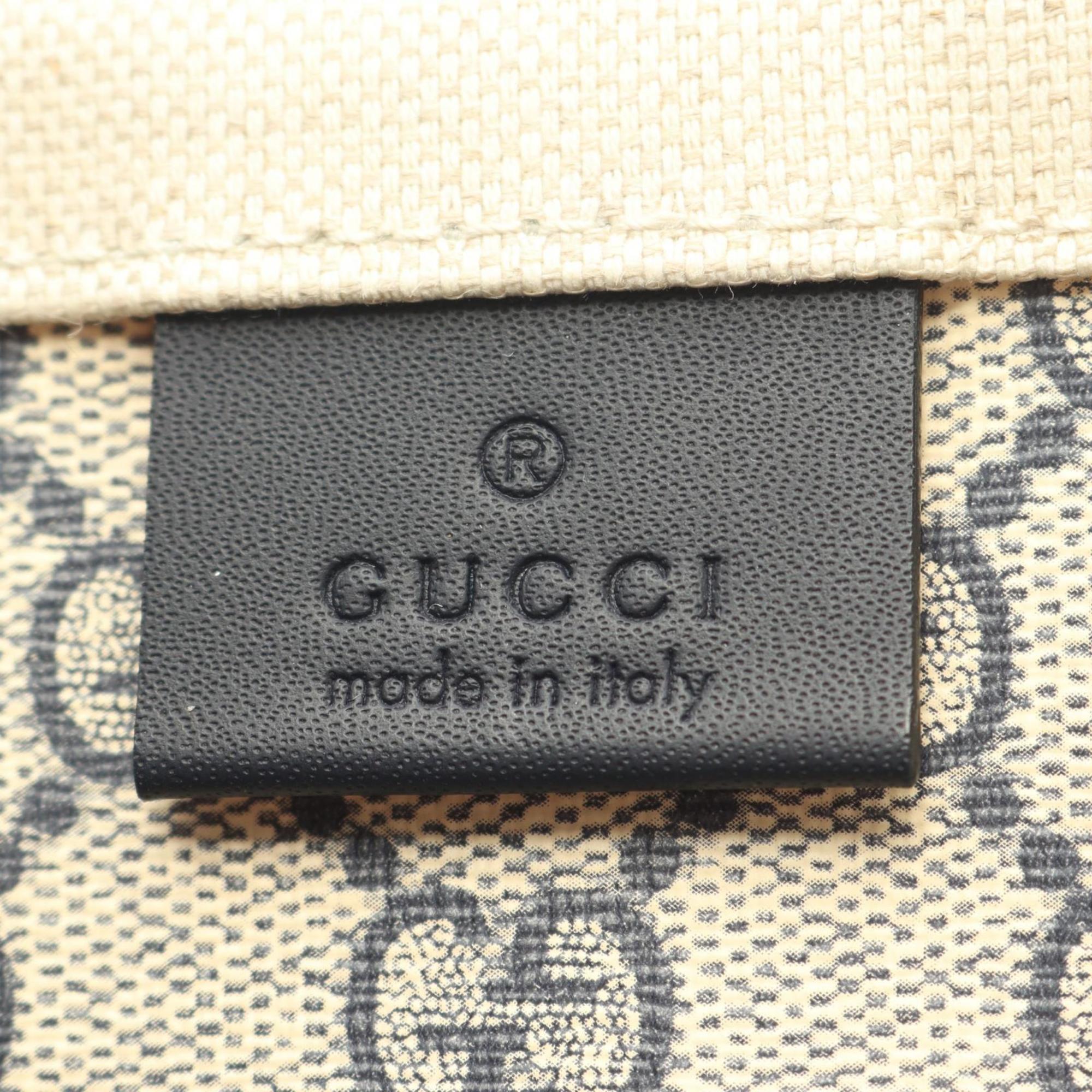 Gucci Ivory Navy Canvas Leather Pouch Tote Bag (Pre-Owned)