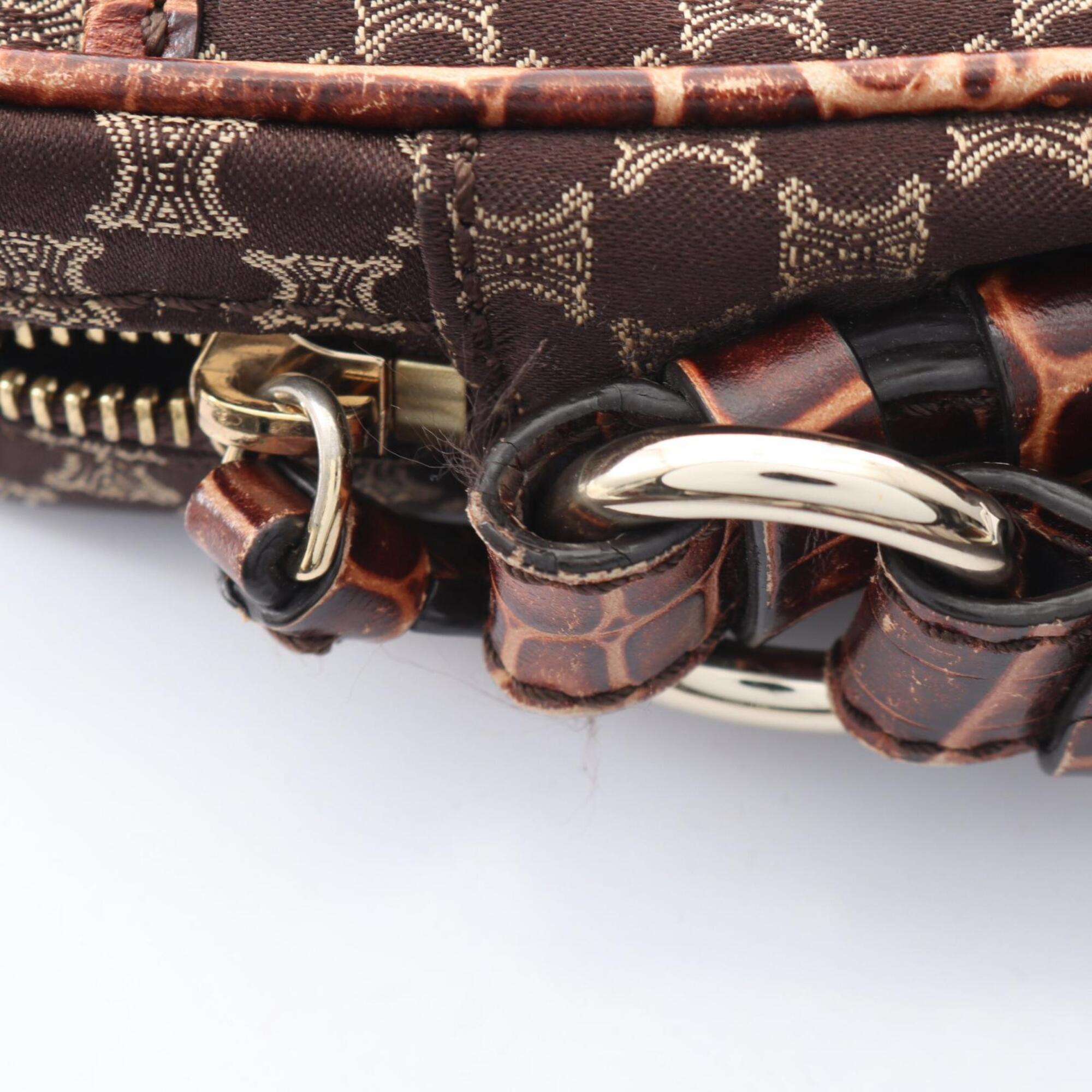 Celine Brown Canvas Leather Handbag Shoulder Bag (Pre-Owned)