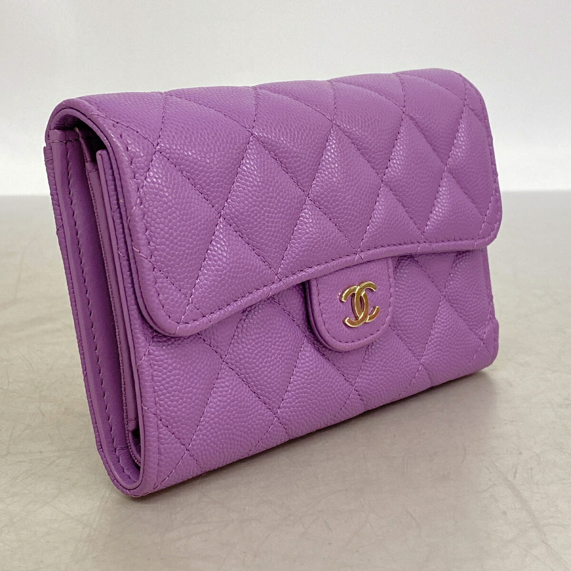 Chanel Purple Grained Calfskin Wallet (Tri-Fold) (Pre-Owned)