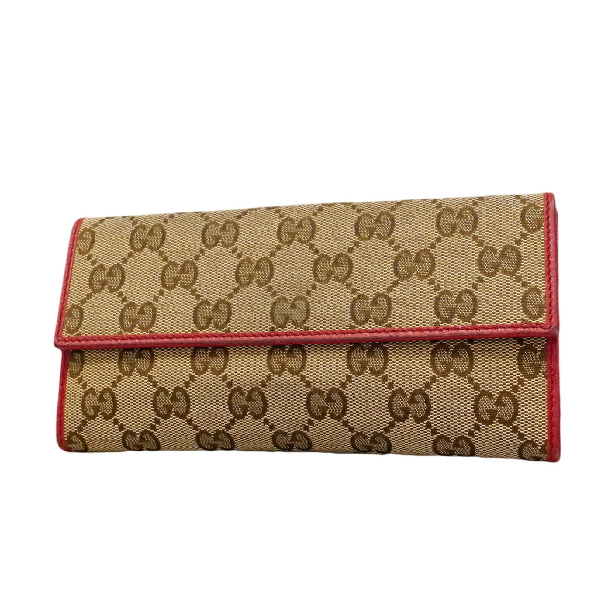 Gucci Beige Red Color Canvas Long Wallet (Bi-Fold) (Pre-Owned)