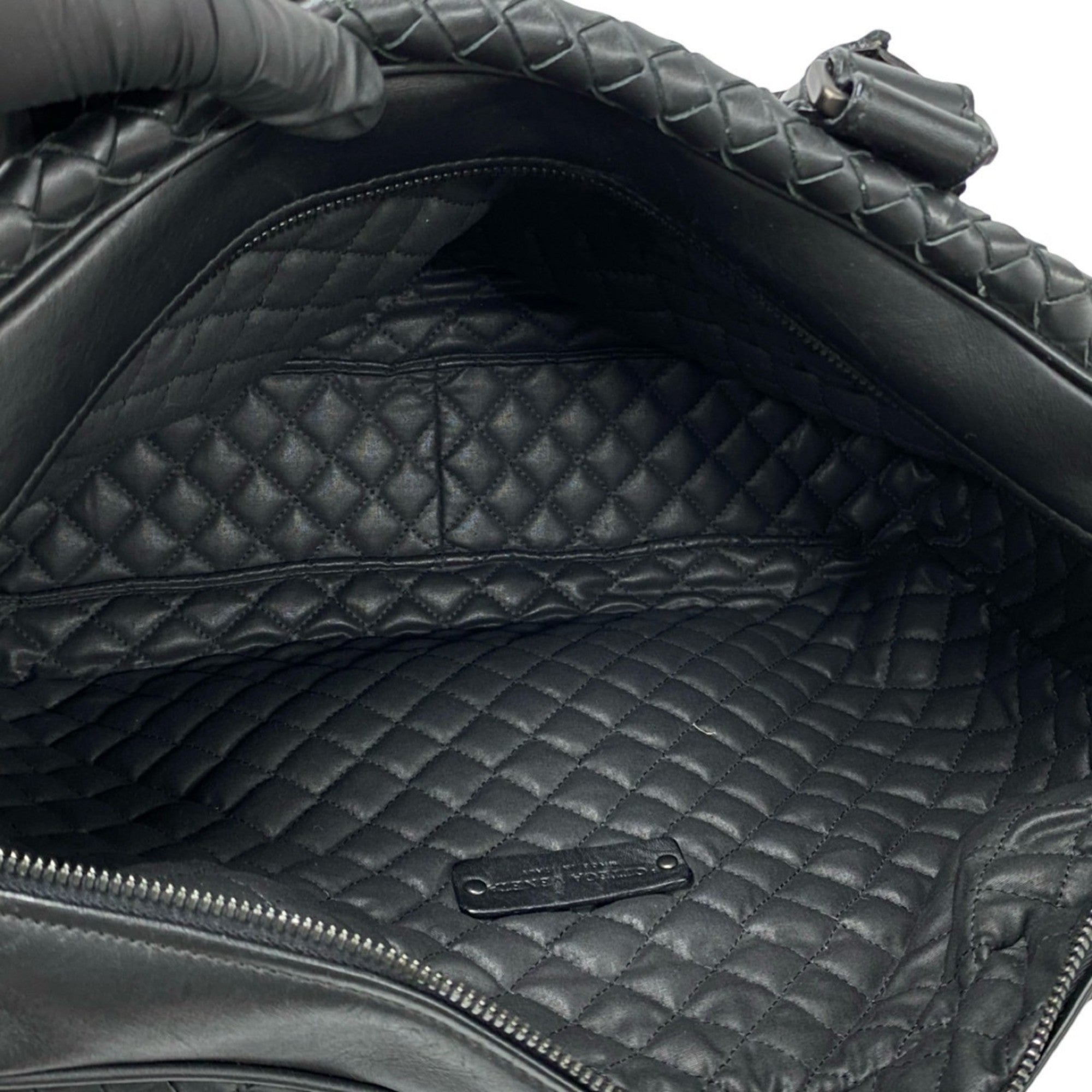 Bottega Veneta Black Leather Boston Bag Handbag Tote Bag (Pre-Owned)