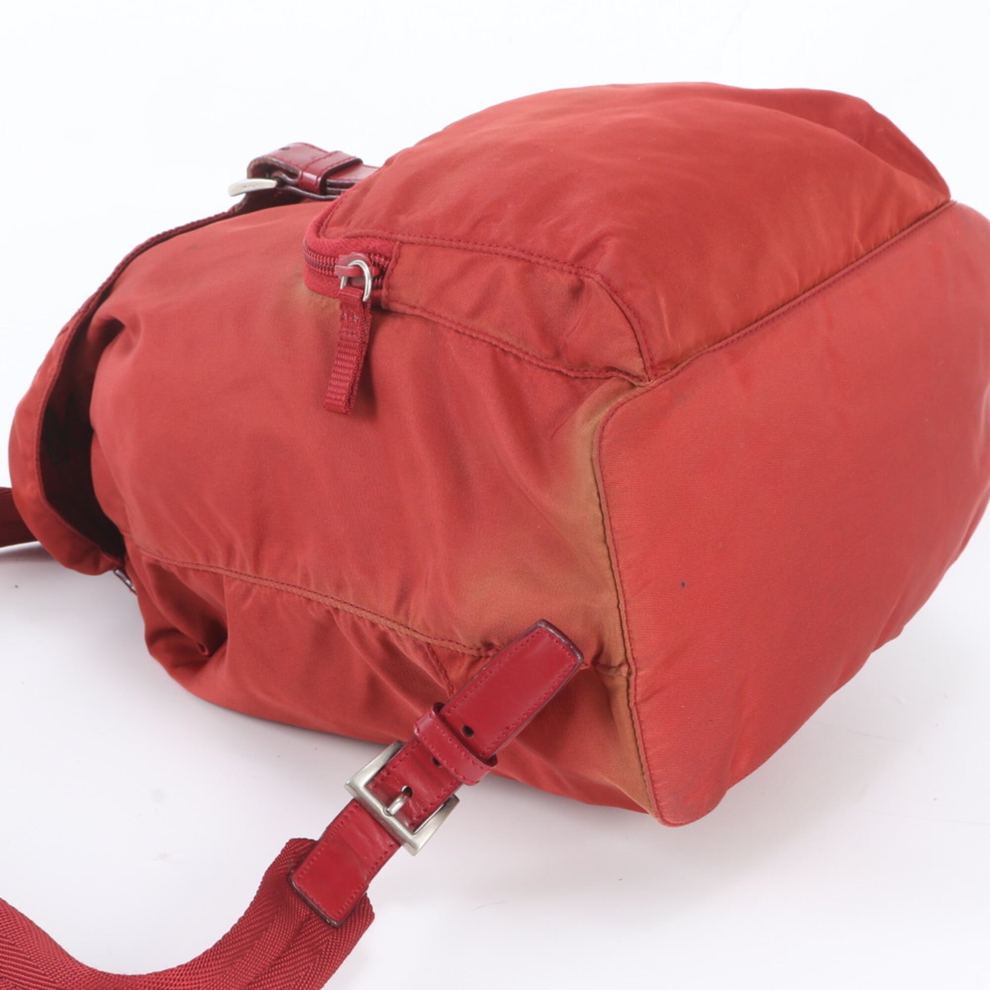 Prada Red Color Nylon Leather Backpack (Pre-Owned)