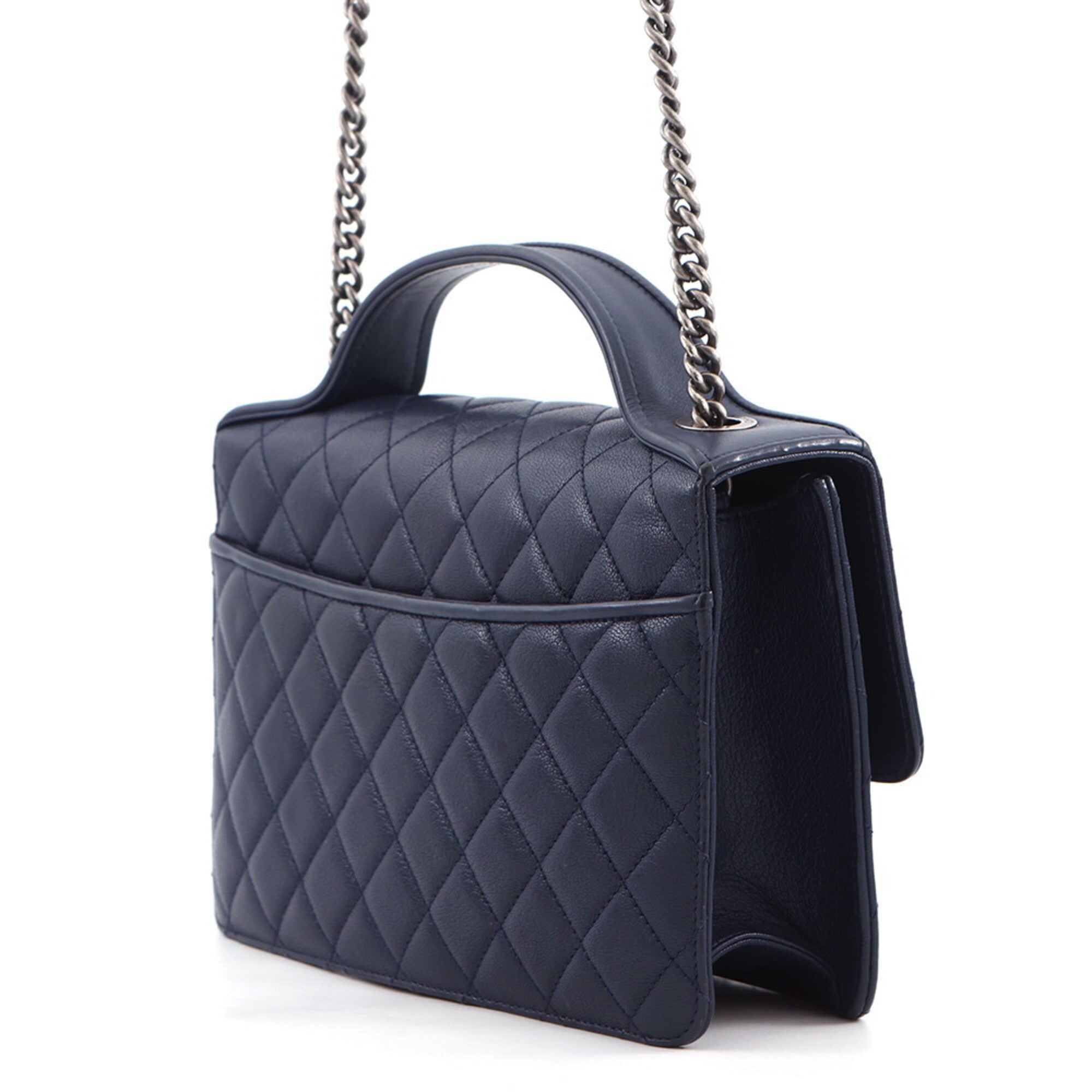Chanel Navy Leather Handbag Shoulder Bag (Pre-Owned)