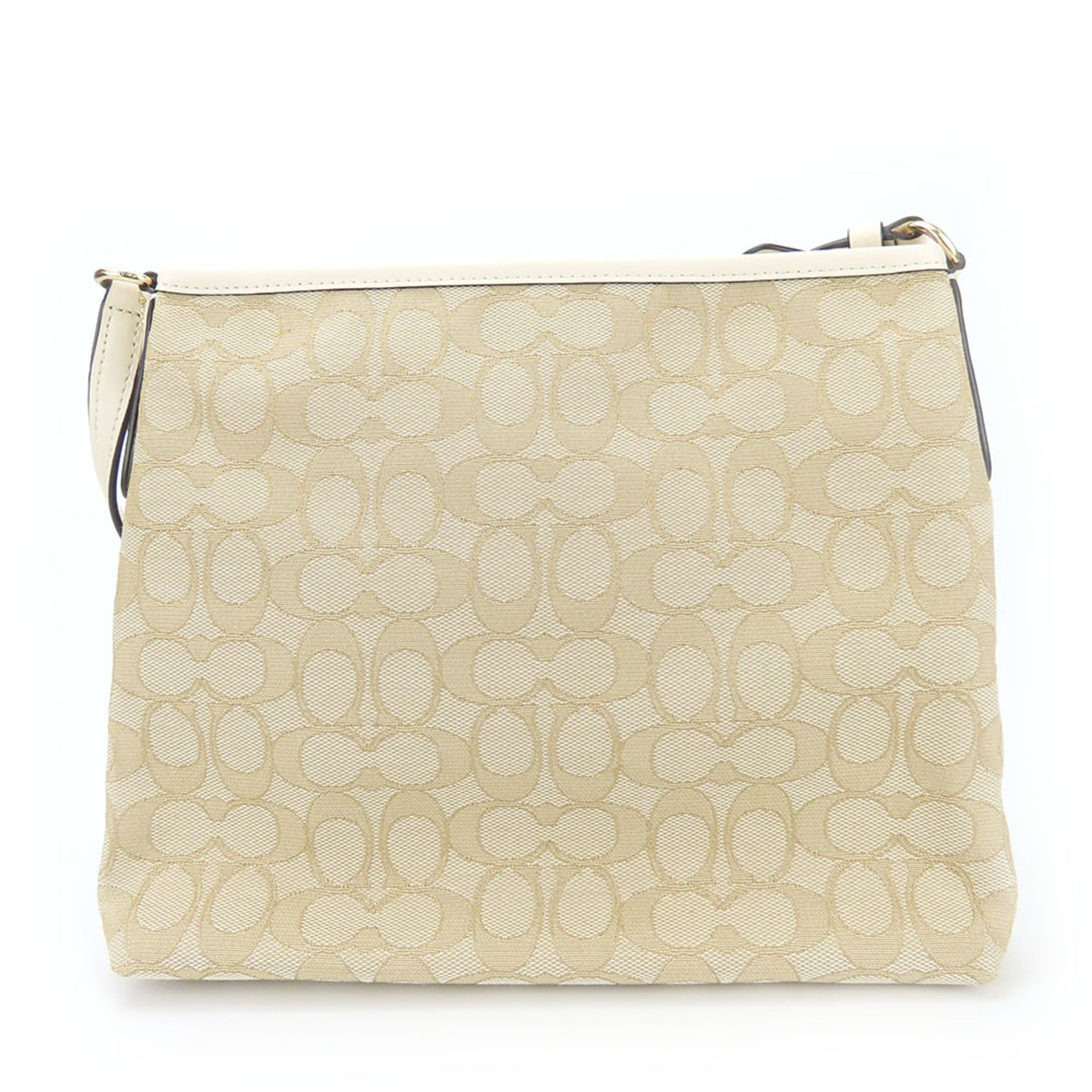 Coach Beige Ivory Canvas Leather Shoulder Bag (Pre-Owned)