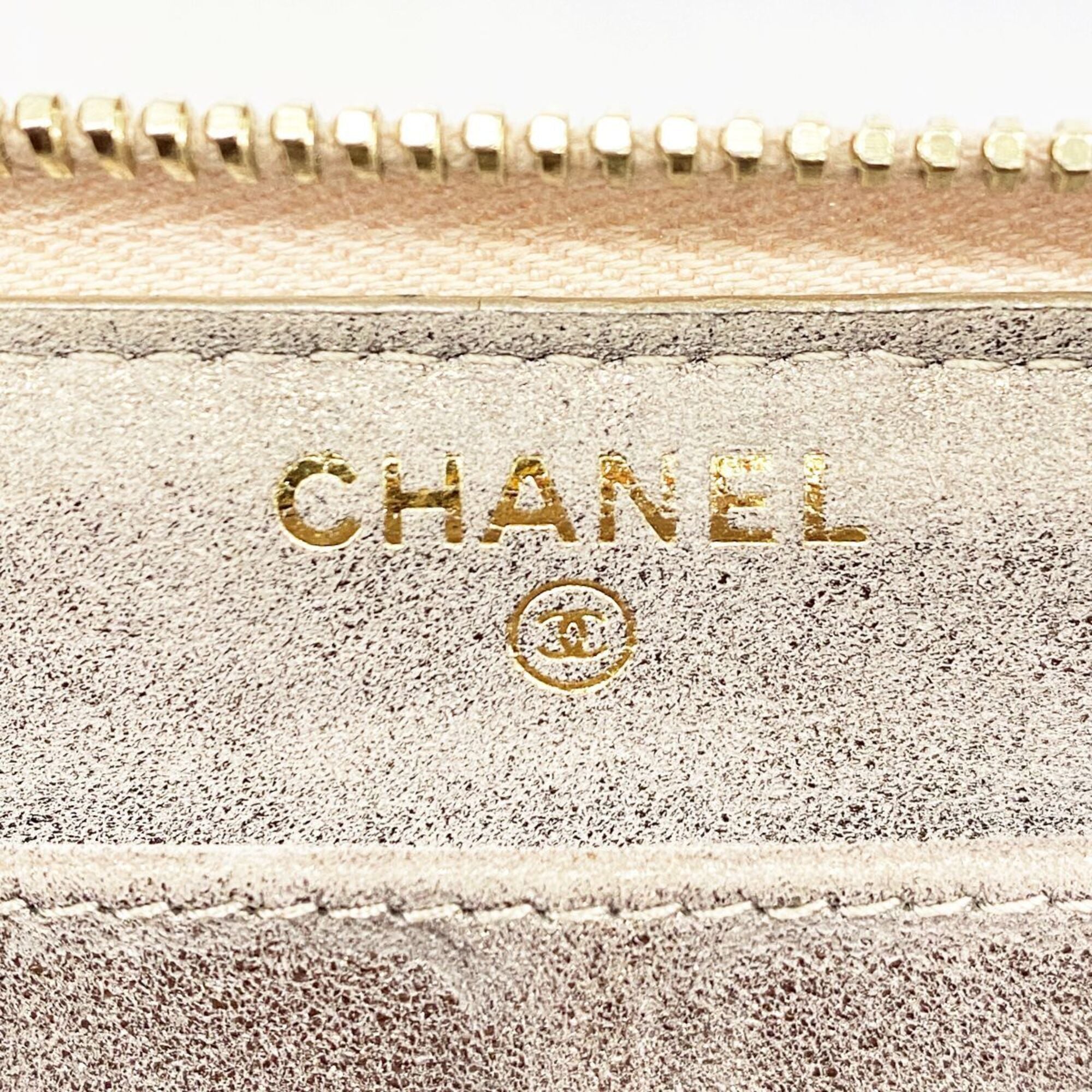 Chanel Beige Tweed Leather Long Wallet (Bi-Fold) (Pre-Owned)